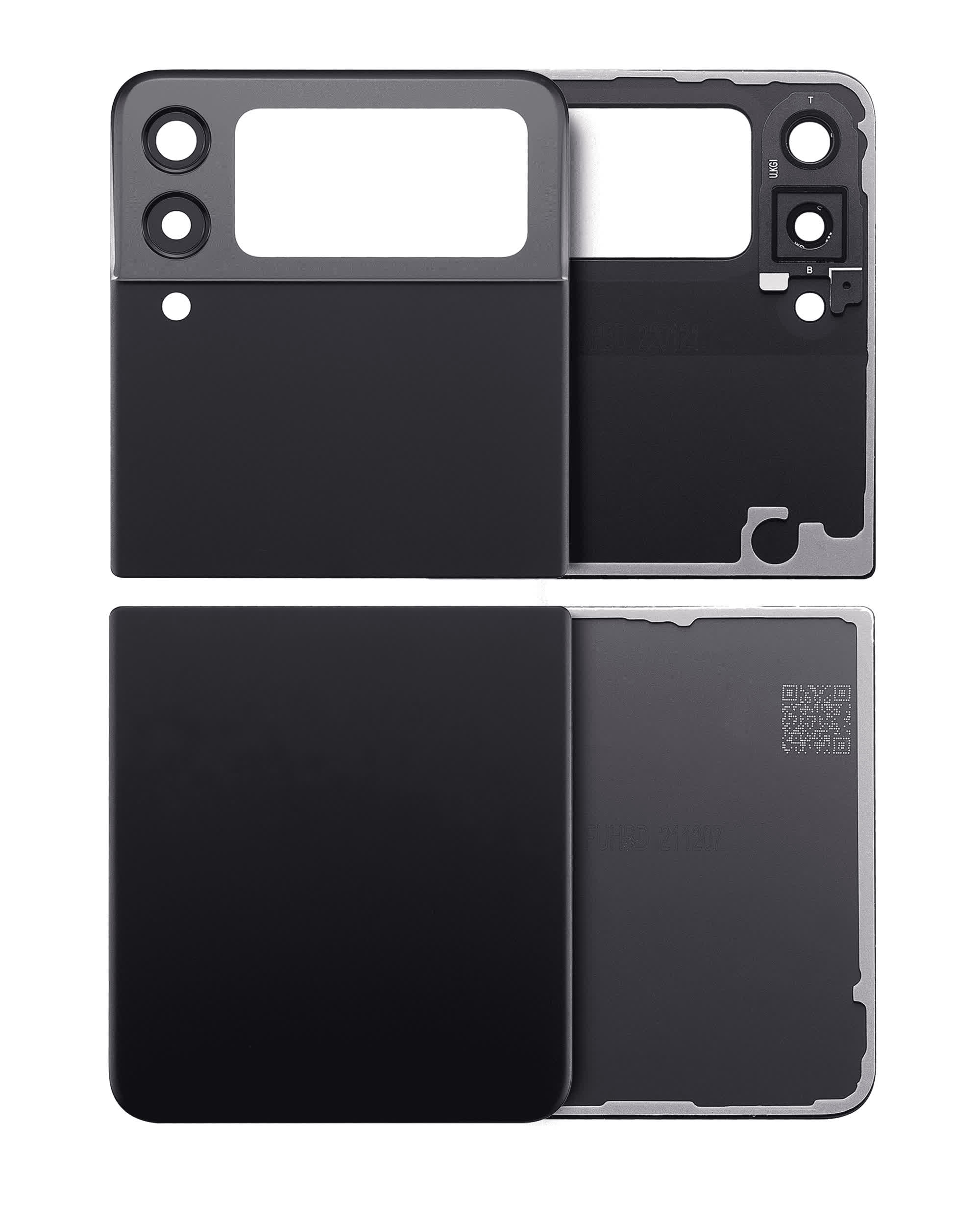 oben und unten Rückdeckelglas mit Kameraglas für Samsung Galaxy Z Flip 3 5G (Aftermarket Plus) (Phantom Black)