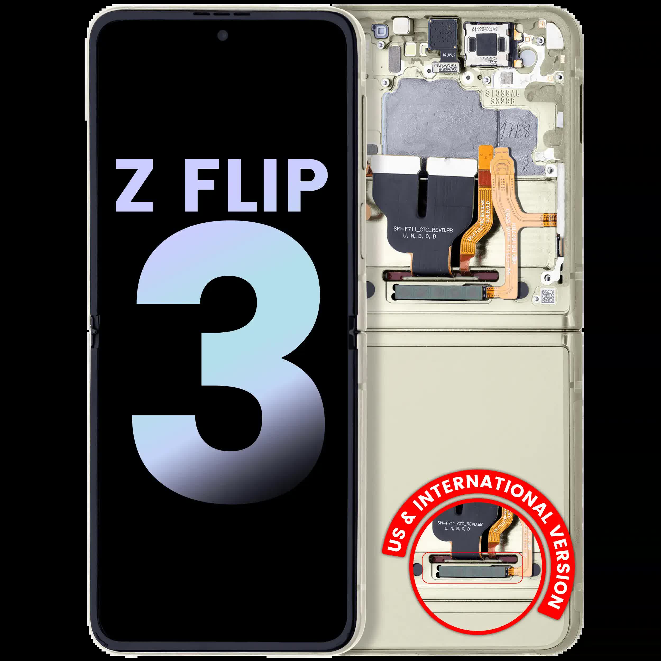 Inner OLED Display mit Rahmen für Samsung Galaxy Z Flip 3 5G (US & International) (Service Pack) (Cream)