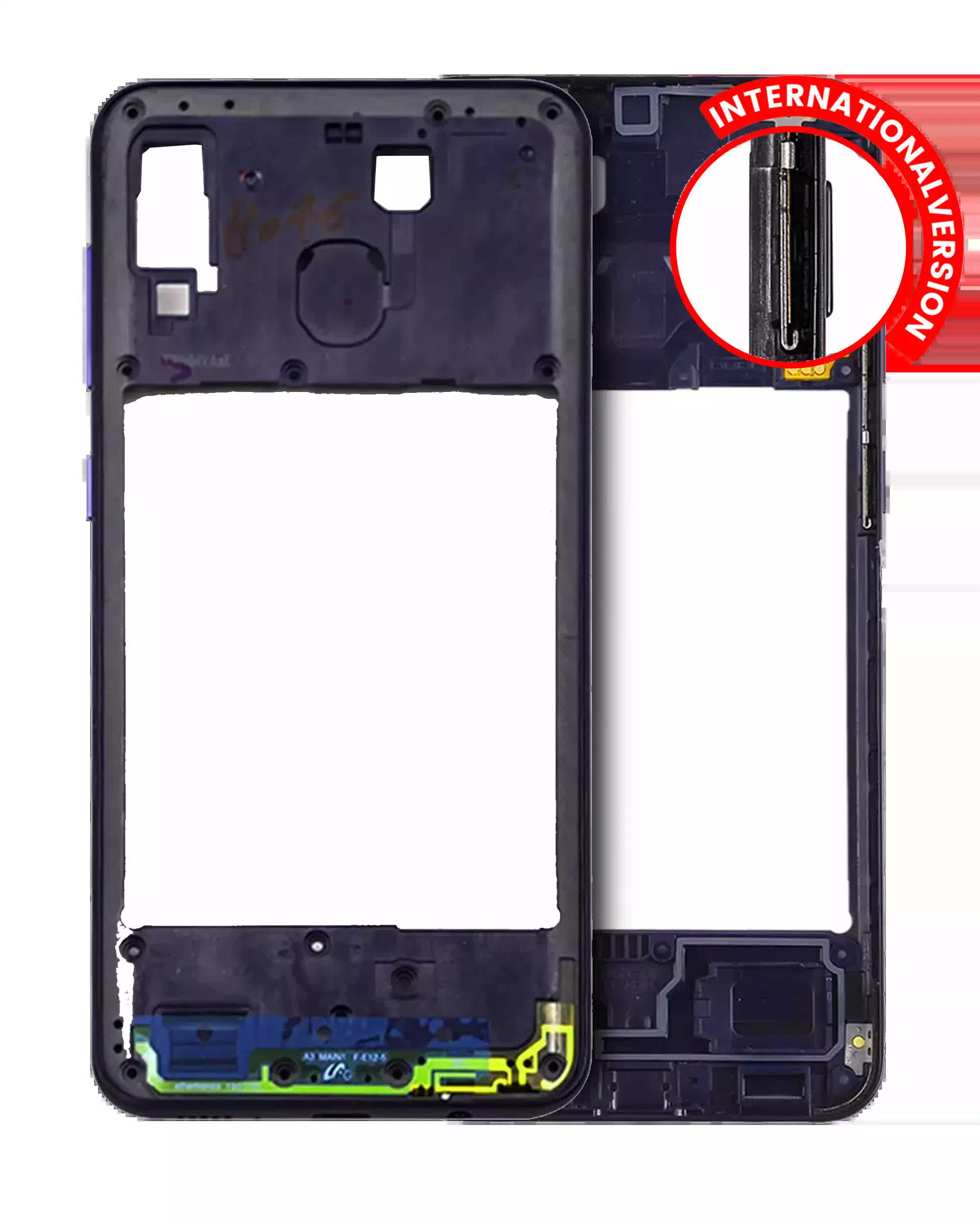 Mittelrahmen für Samsung Galaxy A20 (A205 / 2019) (International Version) (Aftermarket Plus) (Deep Blue)