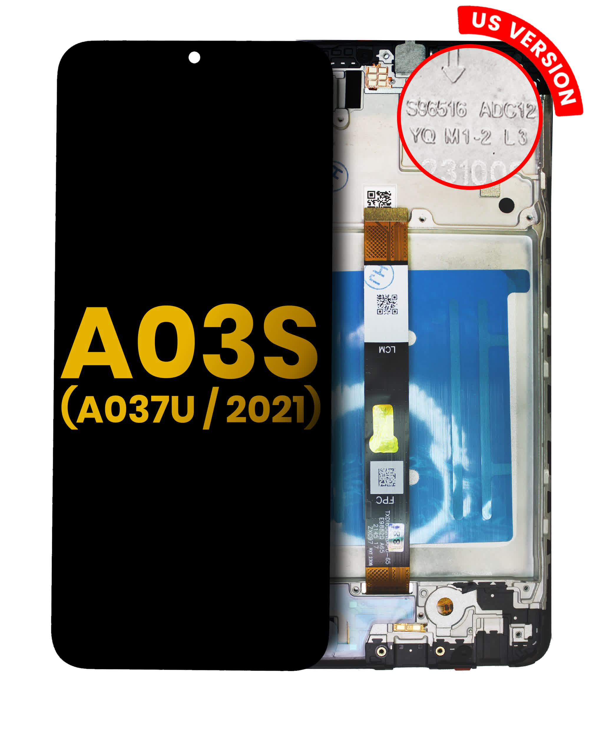 LCD Display mit Rahmen für Samsung Galaxy A03s (A037U / 2021) (US-Version) (professionell aufgearbeitet)