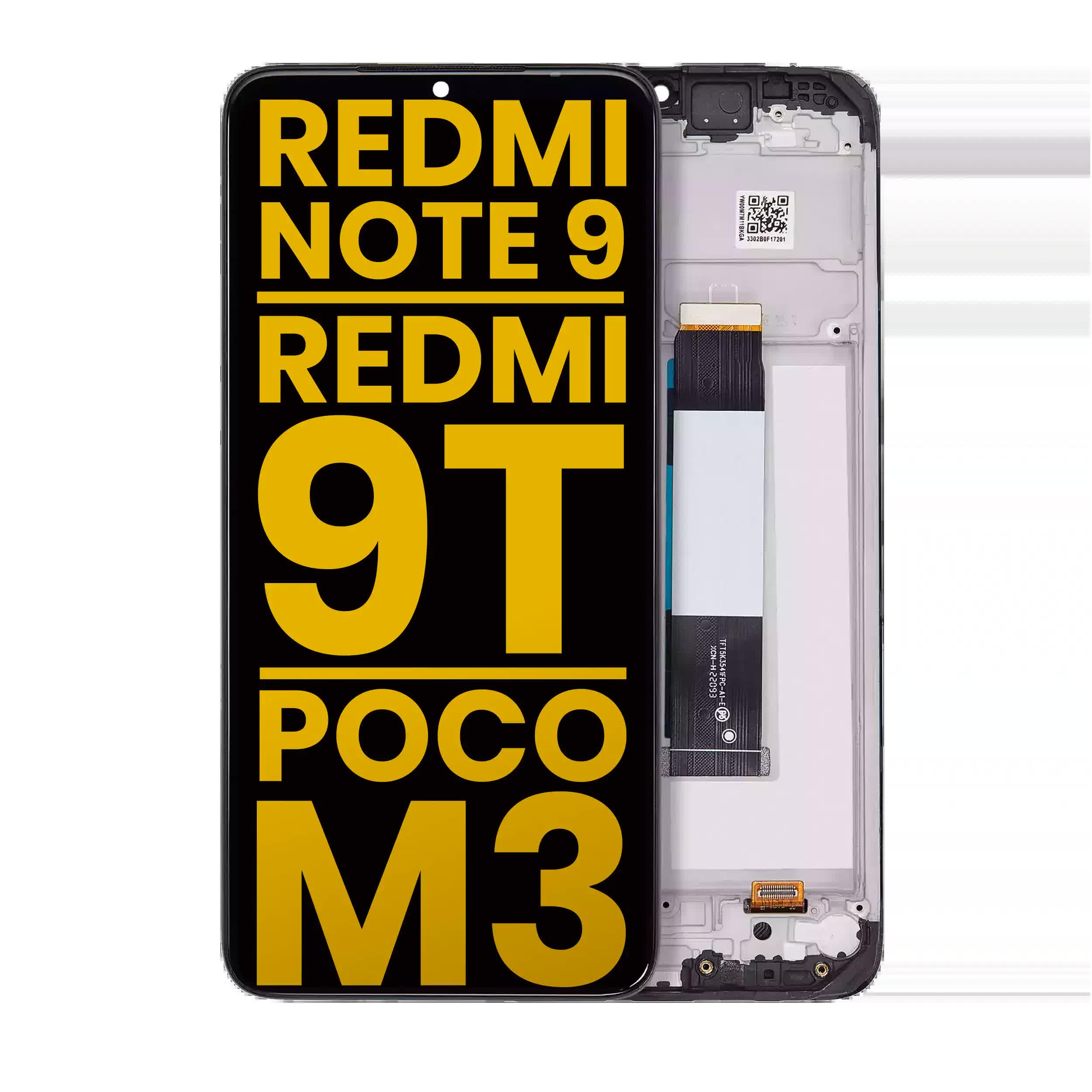 LCD Display mit Rahmen für Xiaomi Redmi Note 9 4G / Redmi 9T / Poco M3 / Redmi 9 Power (professionell aufgearbeitet)