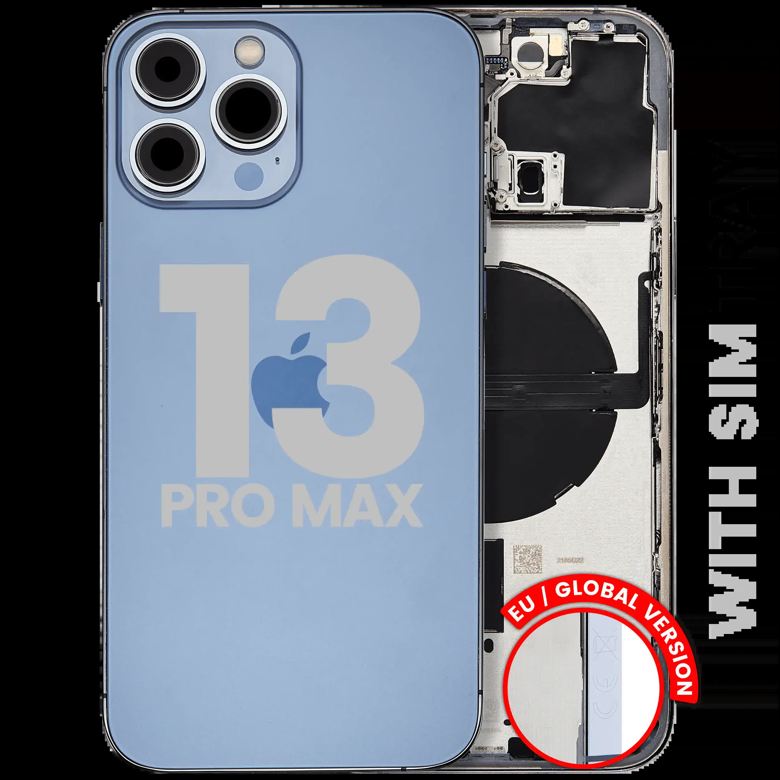 Rückgehäuse mit Kleinteilen für iPhone 13 Pro Max (EU / globale Version) (ausgebautes Originalteil: Grade B) (Sierra Blue)