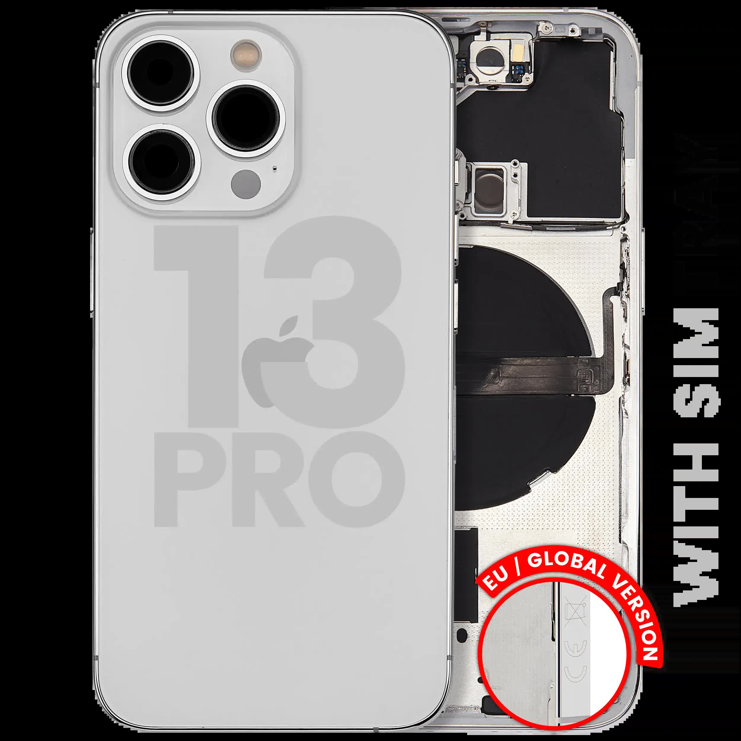 Rückgehäuse mit Kleinteilen für iPhone 13 Pro (EU / globale Version) (ausgebautes Originalteil: Grade C) (Silver (Silber))