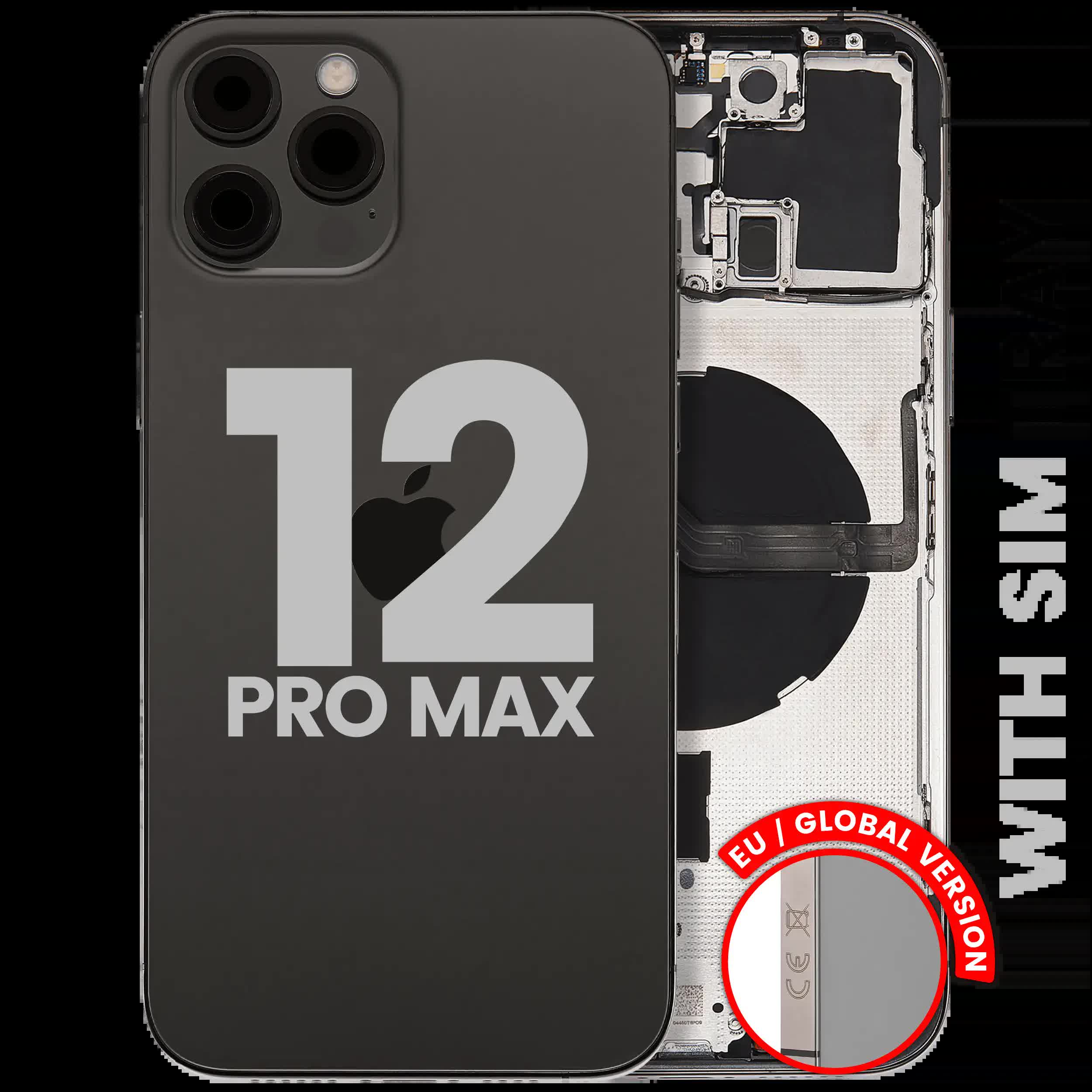 Rückgehäuse mit Kleinteilen für iPhone 12 Pro Max (EU / globale Version) (ausgebautes Originalteil: Grade C) (Graphite)