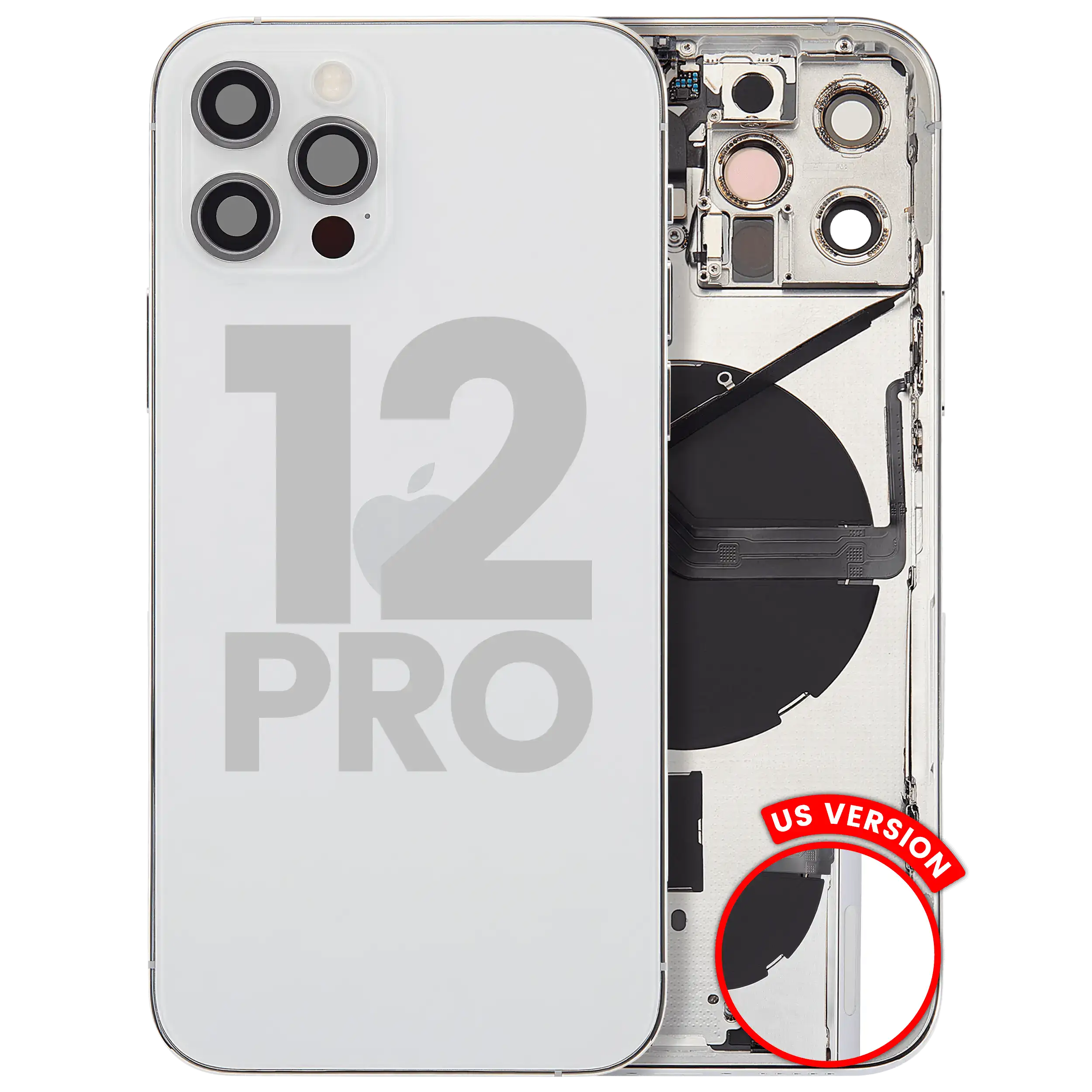 Rückgehäuse mit Kleinteilen für iPhone 12 Pro (EU / globale Version) (ausgebautes Originalteil: Grade C) (Silver (Silber)) – Bild 3