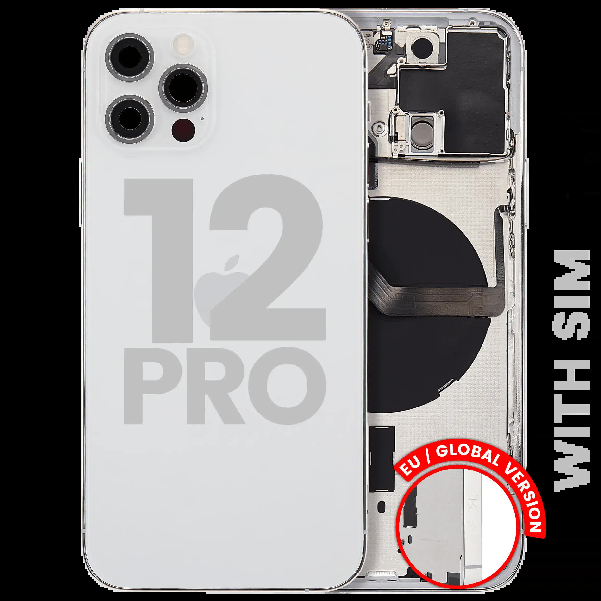 Rückgehäuse mit Kleinteilen für iPhone 12 Pro (EU / globale Version) (ausgebautes Originalteil: Grade C) (Silver (Silber))
