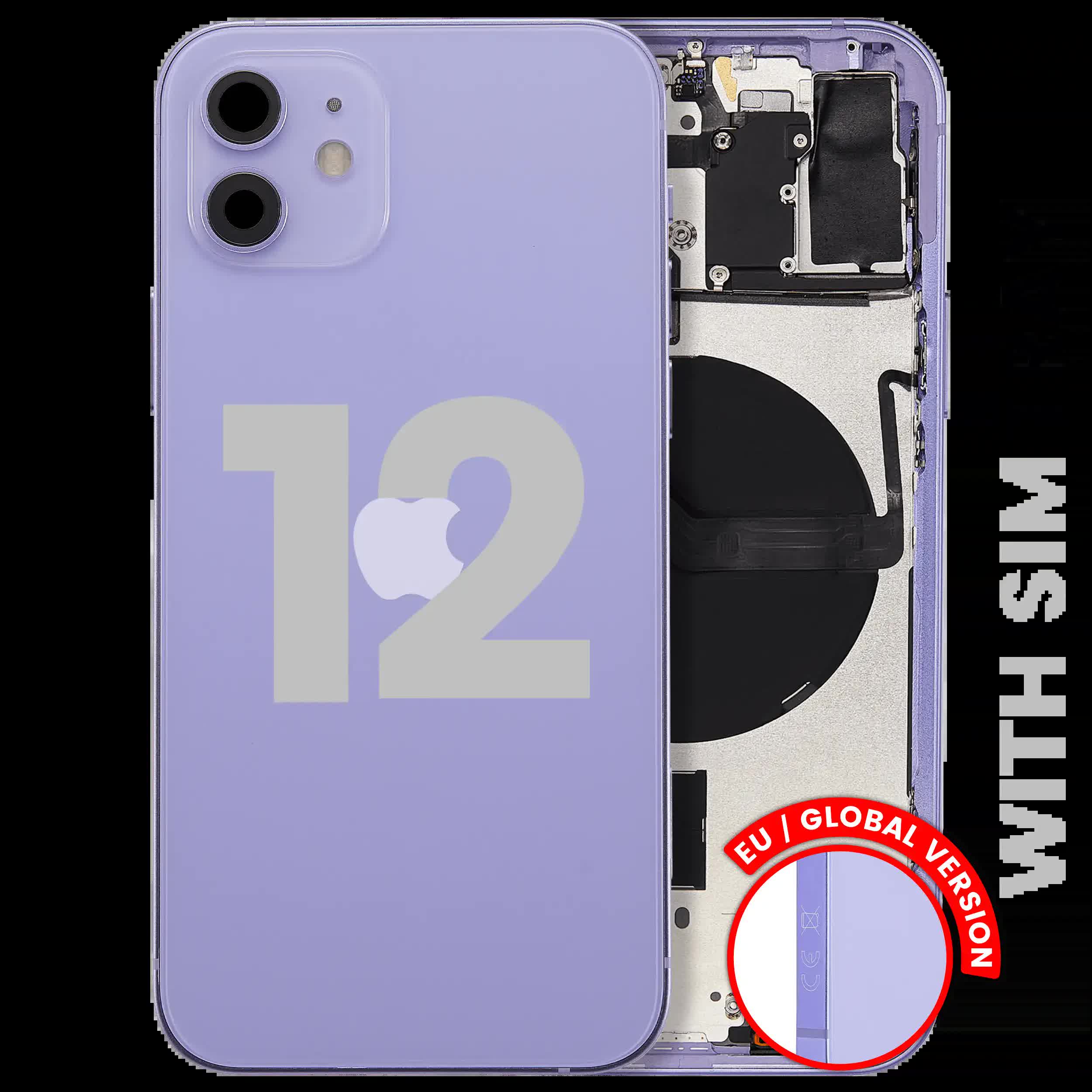 Rückgehäuse mit Kleinteilen für iPhone 12 (EU / globale Version) (ausgebautes Originalteil: Grade C) (Purple (Violett))