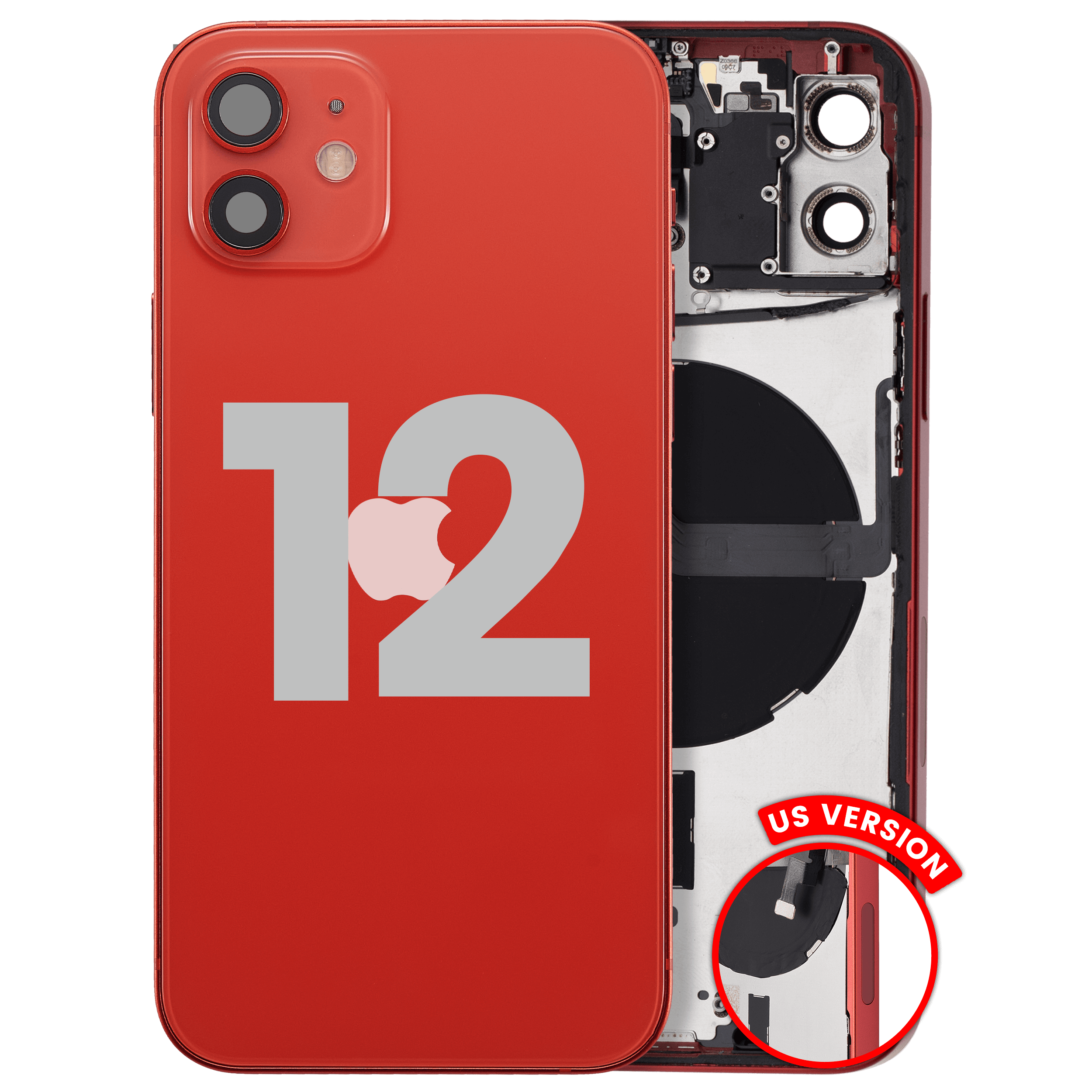 Rückgehäuse mit Kleinteilen für iPhone 12 (EU / globale Version) (ausgebautes Originalteil: Grade C) (Red (Rot)) – Bild 2