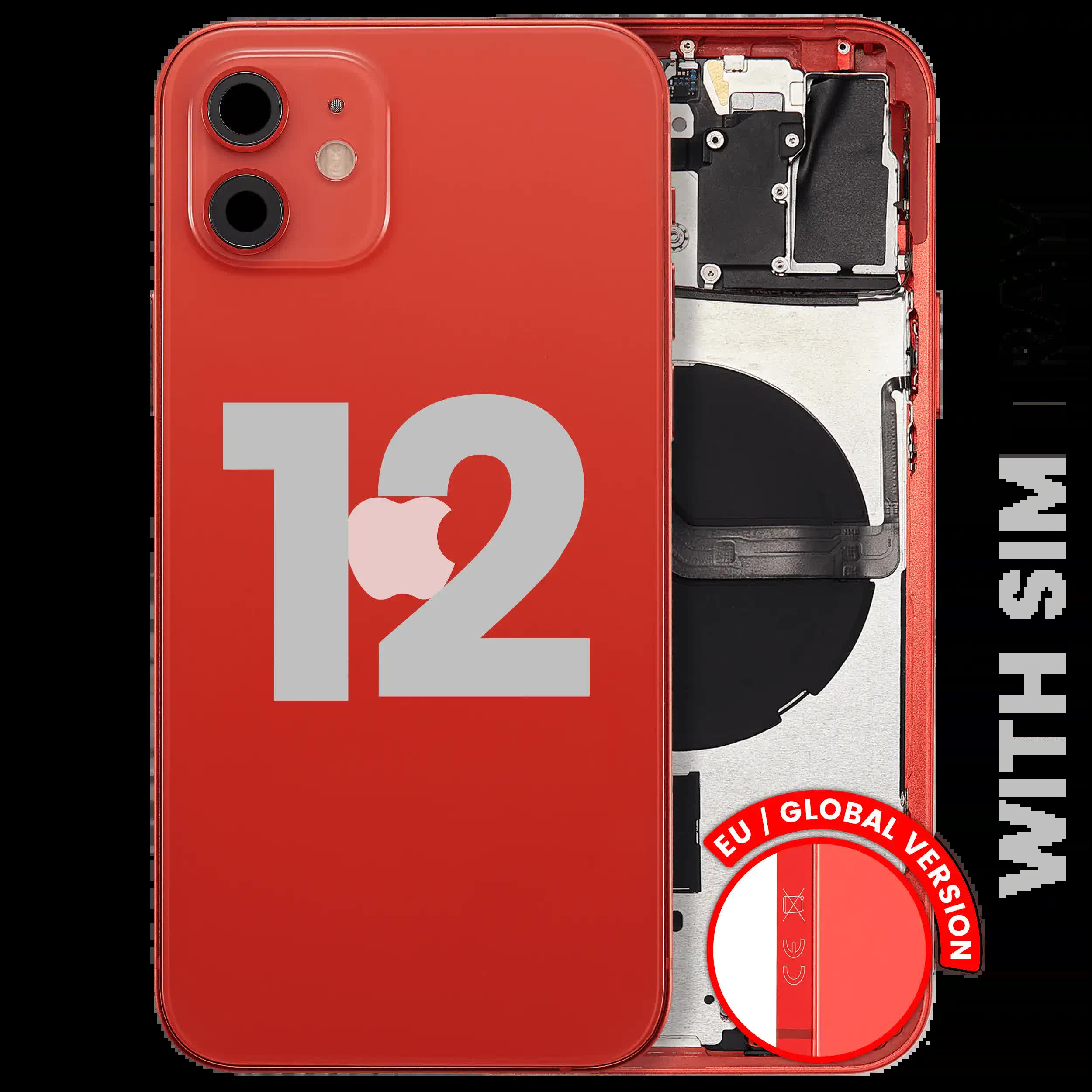 Rückgehäuse mit Kleinteilen für iPhone 12 (EU / globale Version) (ausgebautes Originalteil: Grade B) (Red (Rot))