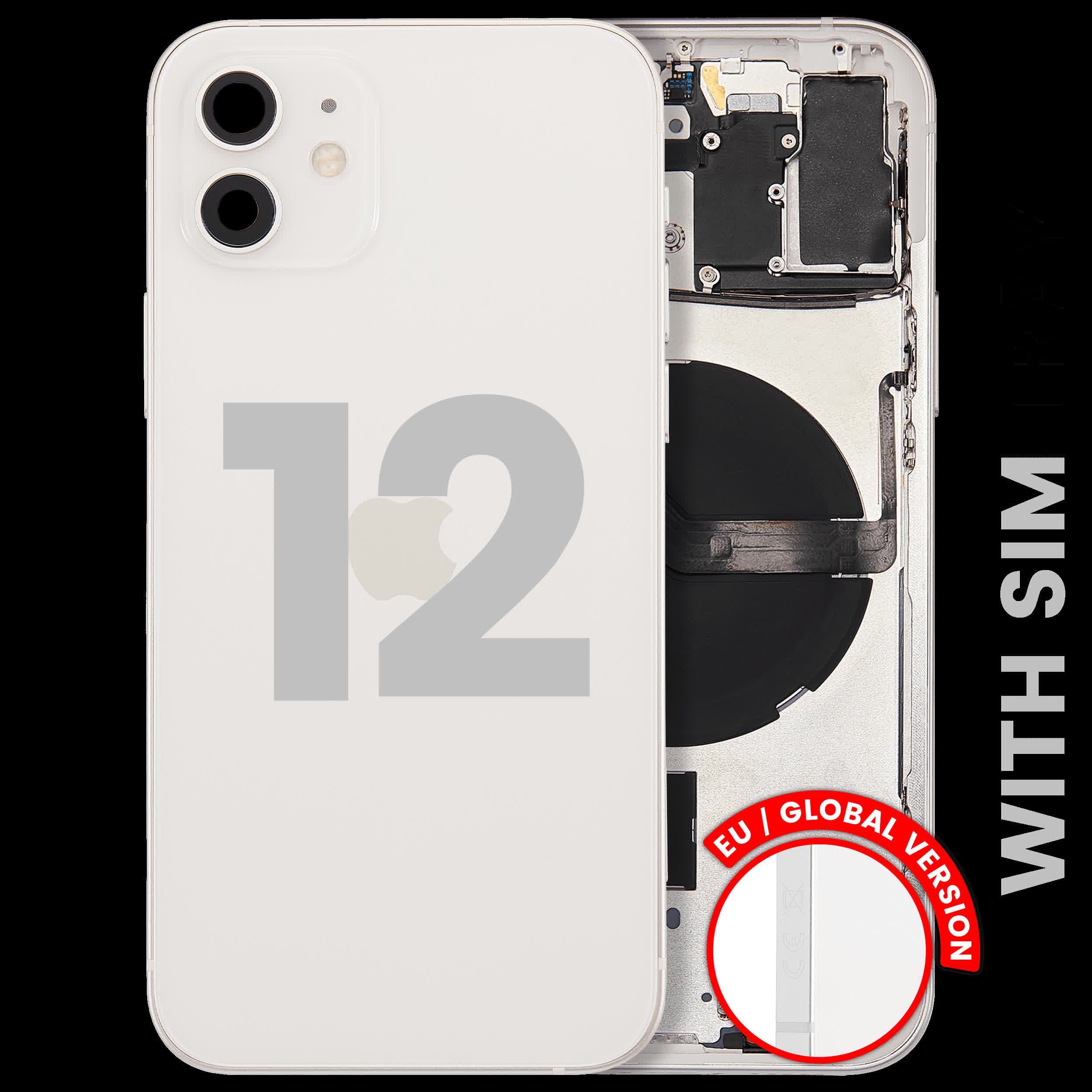 Rückgehäuse mit Kleinteilen für iPhone 12 (EU / globale Version) (ausgebautes Originalteil: Grade B) (White (Weiß))