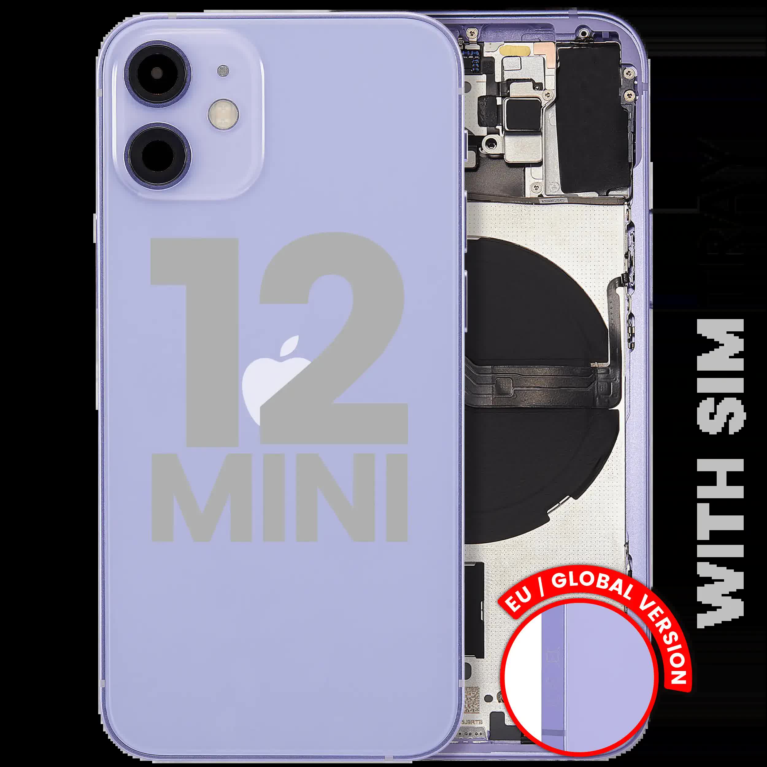 Rückgehäuse mit Kleinteilen für iPhone 12 Mini (EU / globale Version) (ausgebautes Originalteil: Grade B) (Purple (Violett))