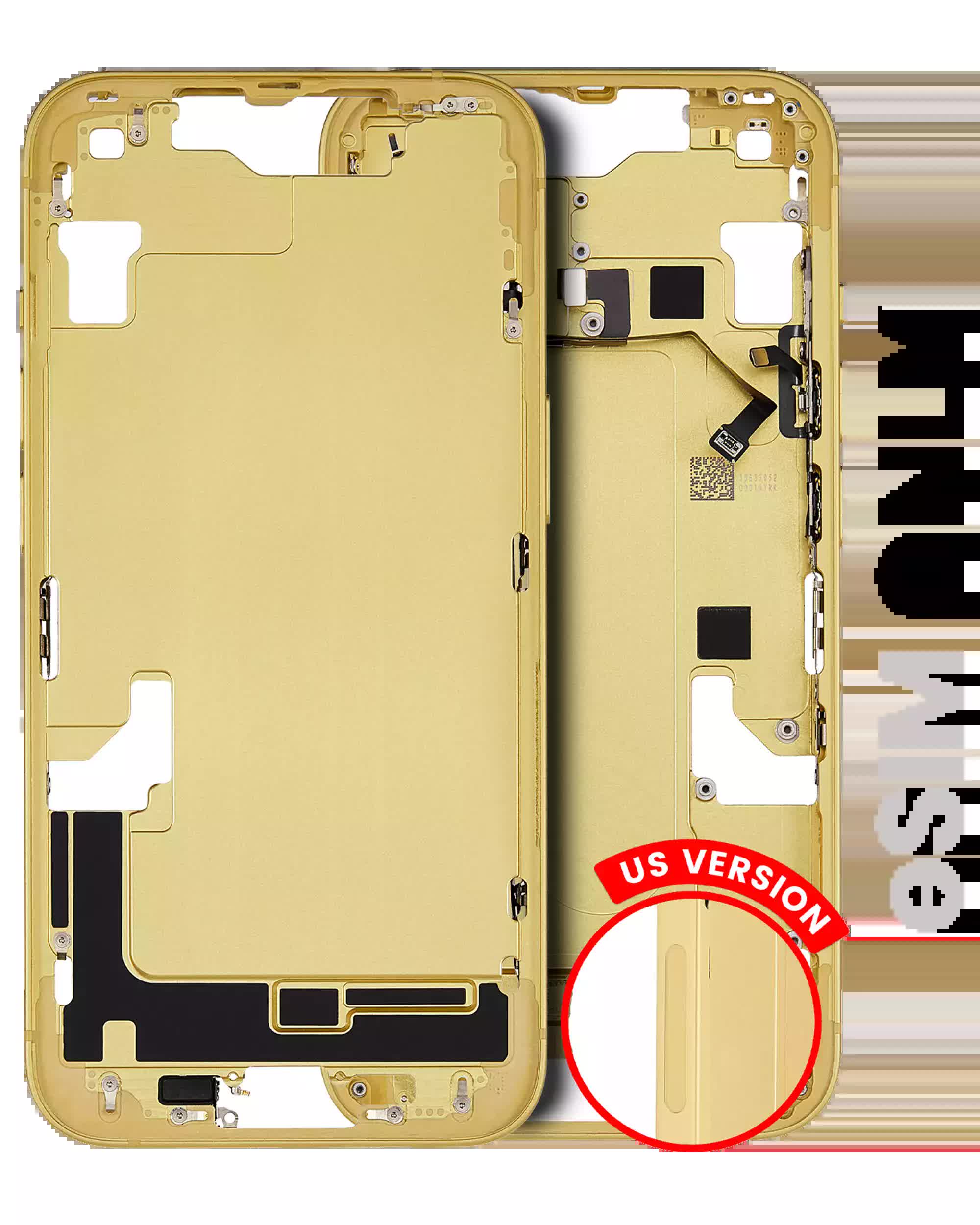 Mittelrahmen mit Kleinteilen für iPhone 14 (US-Version) (ausgebautes Originalteil: Grade A) (Yellow)