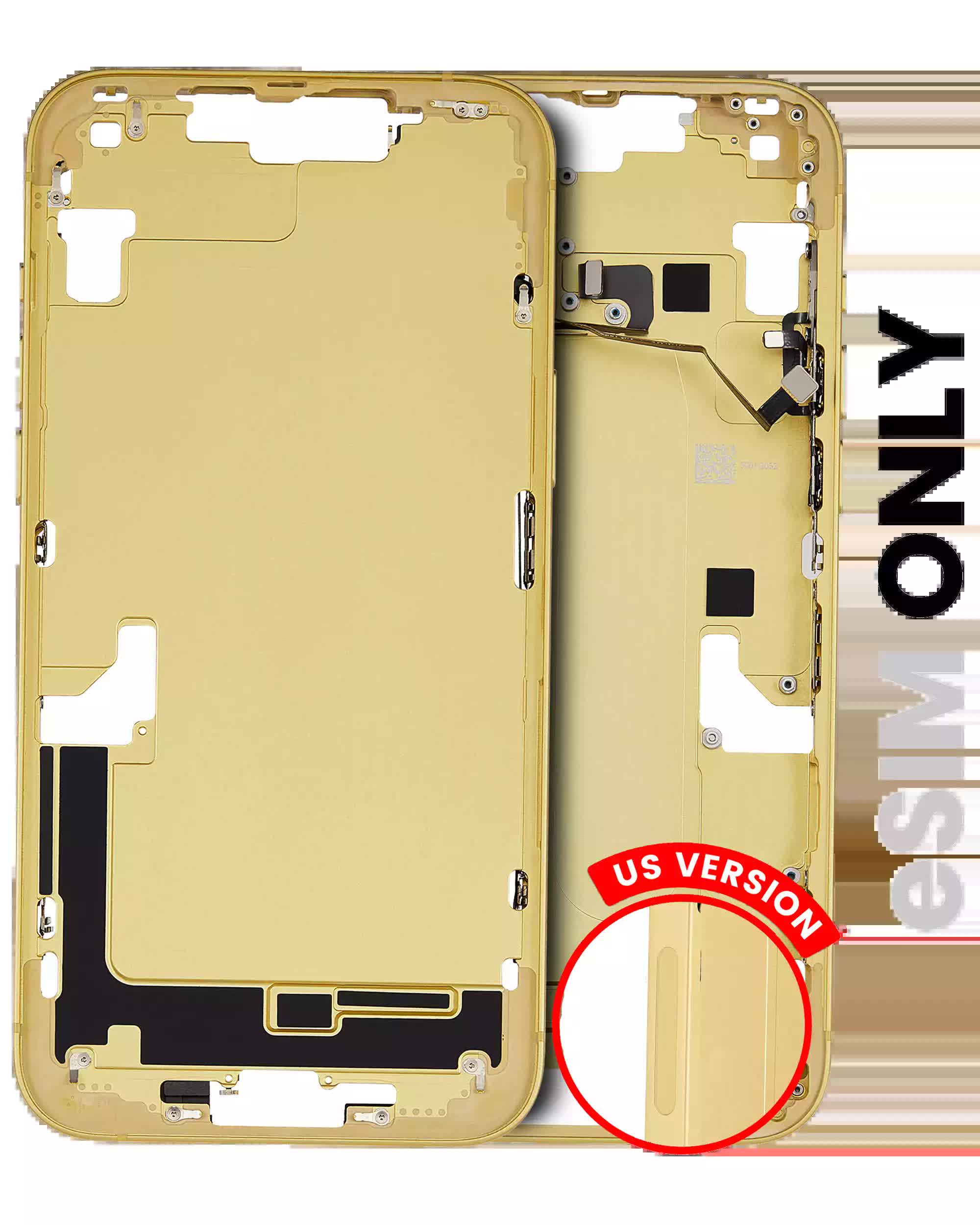 Mittelrahmen mit Kleinteilen für iPhone 14 Plus (US-Version) (ausgebautes Originalteil: Grade A) (Yellow)