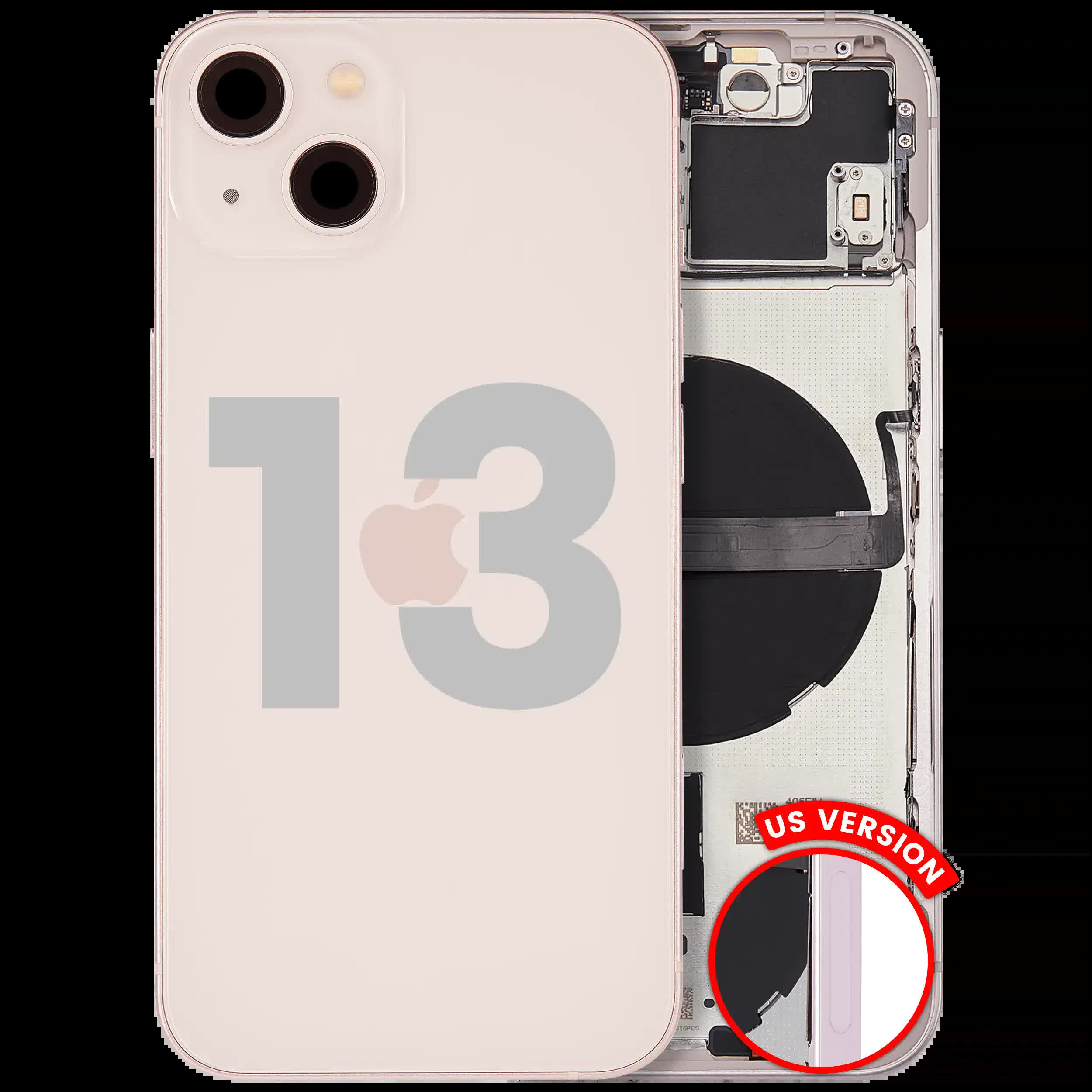 Rückgehäuse mit Kleinteilen für iPhone 13 (US-Version) (ausgebautes Originalteil: Grade A) (Pink (Rosa))