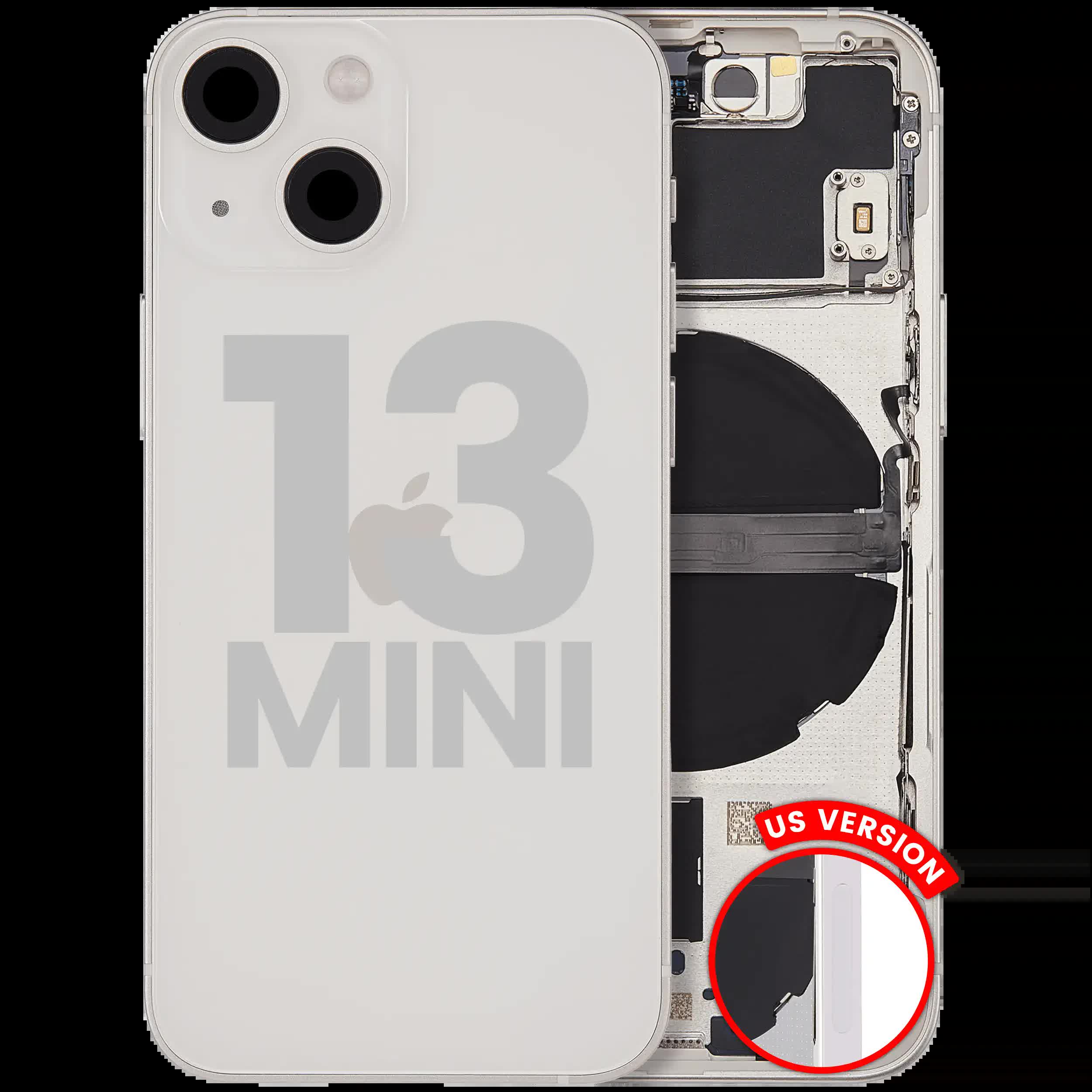 Rückgehäuse mit Kleinteilen für iPhone 13 Mini (US-Version) (ausgebautes Originalteil: Grade B) (Starlight)