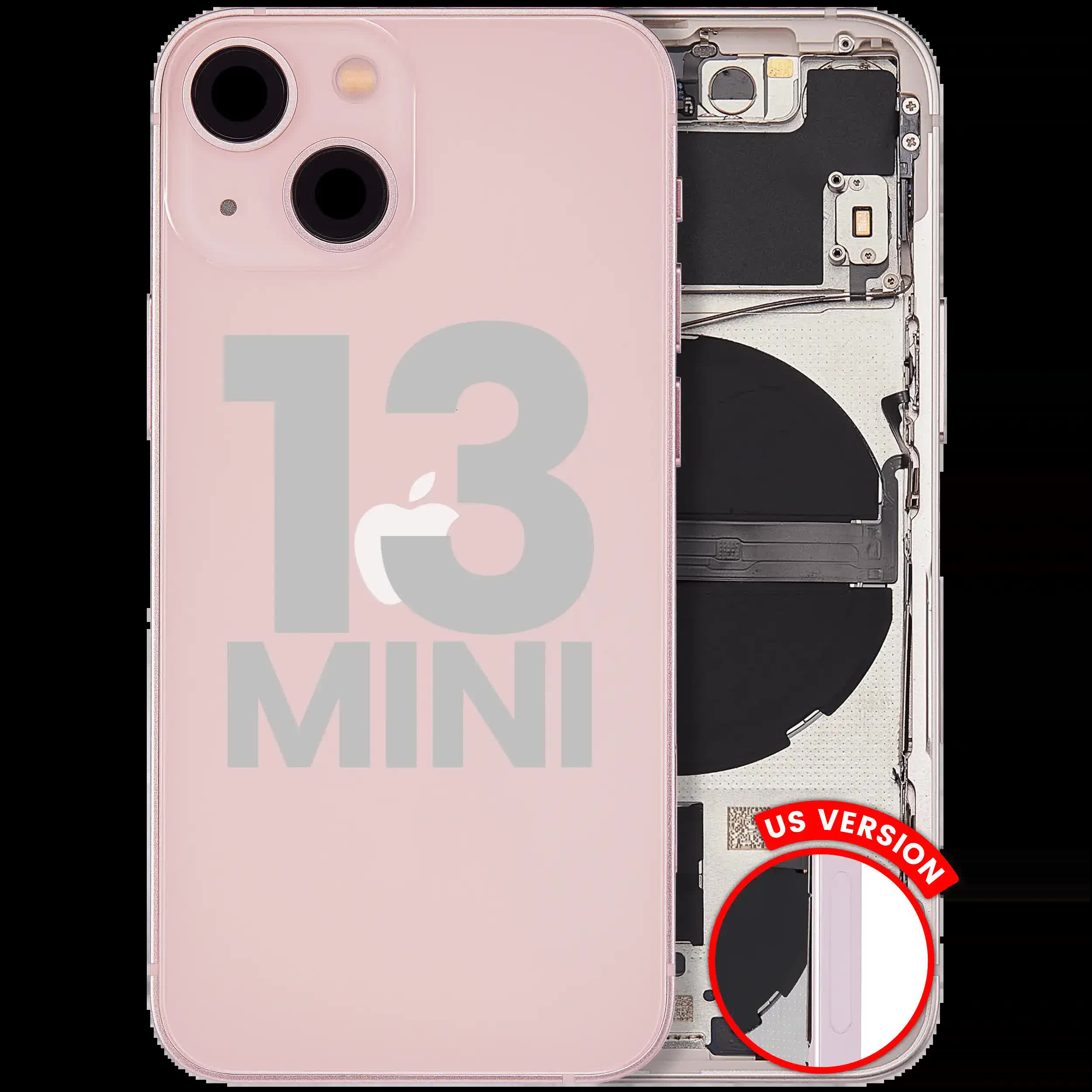 Rückgehäuse mit Kleinteilen für iPhone 13 Mini (US-Version) (ausgebautes Originalteil: Grade B) (Pink (Rosa))