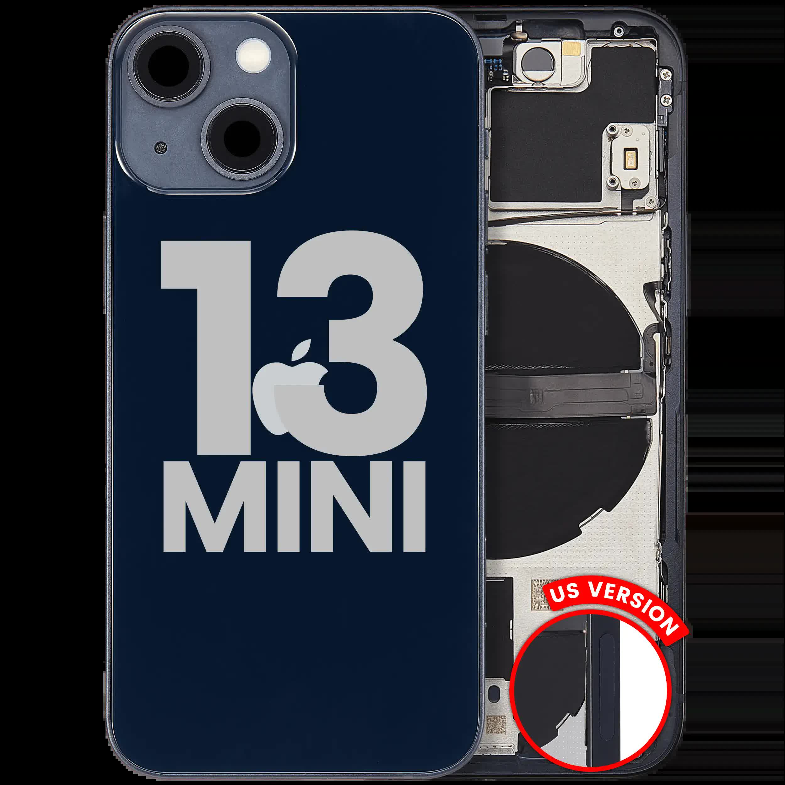 Rückgehäuse mit Kleinteilen für iPhone 13 Mini (US-Version) (ausgebautes Originalteil: Grade C) (Midnight)