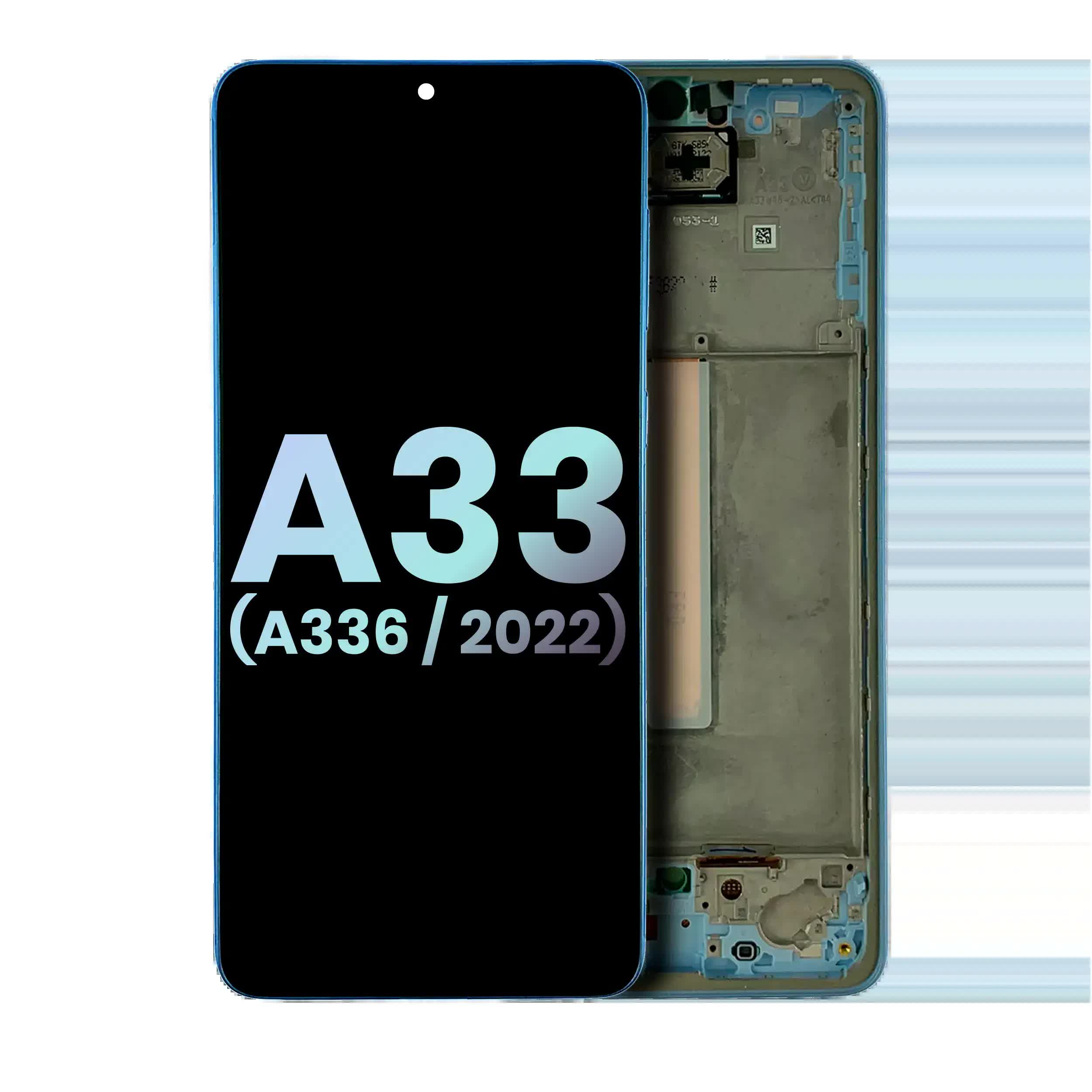 OLED Display mit Rahmen für Samsung Galaxy A33 5G (A336 / 2022) (Service Pack) (Blue (Blau))
