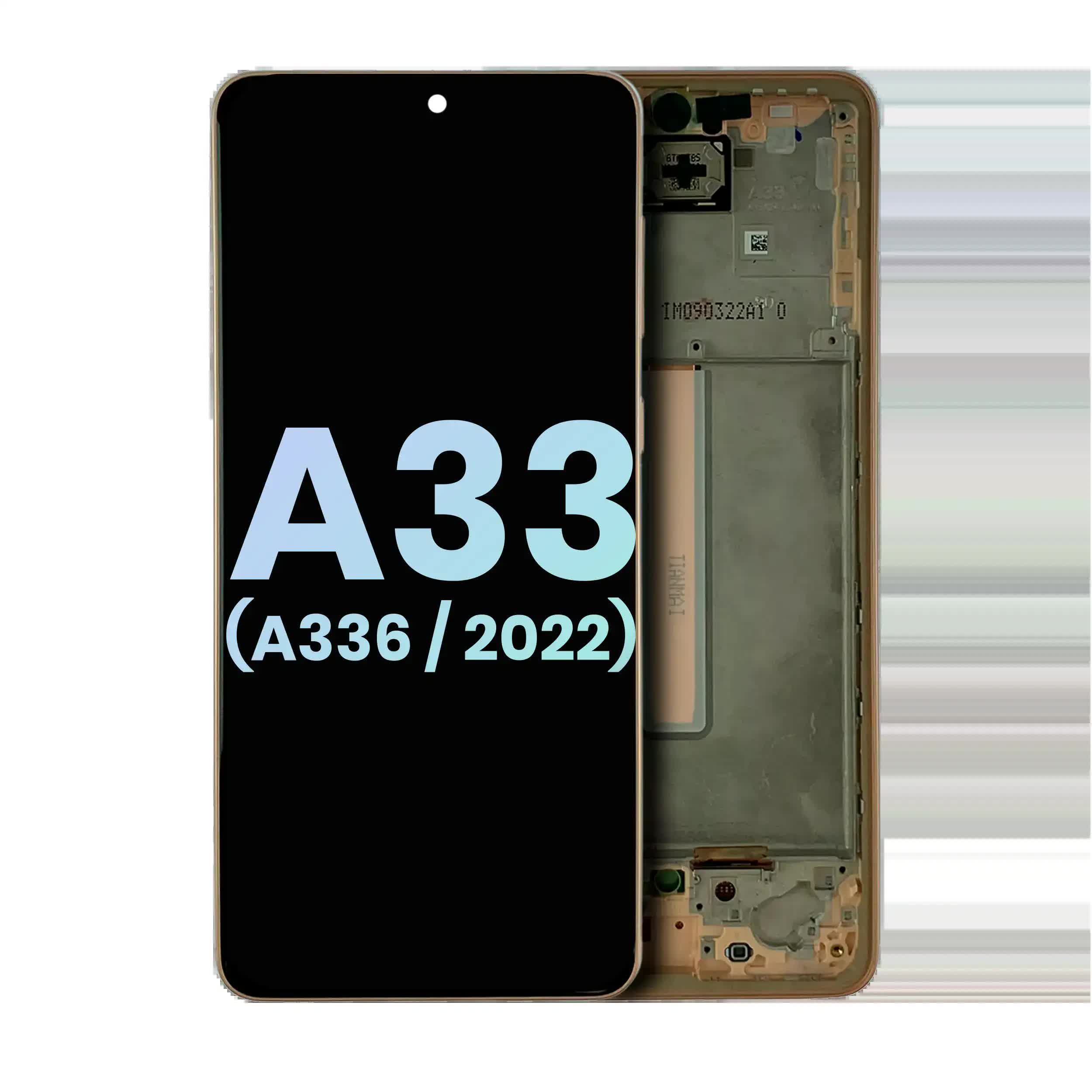OLED Display mit Rahmen für Samsung Galaxy A33 5G (A336 / 2022) (Service Pack) (Peach)