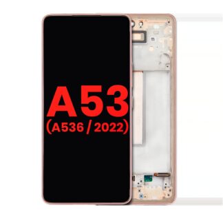 OLED Display mit Rahmen für Samsung Galaxy A53 5G (A536 / 2022) (6.36") (Aftermarket Plus) (Peach)