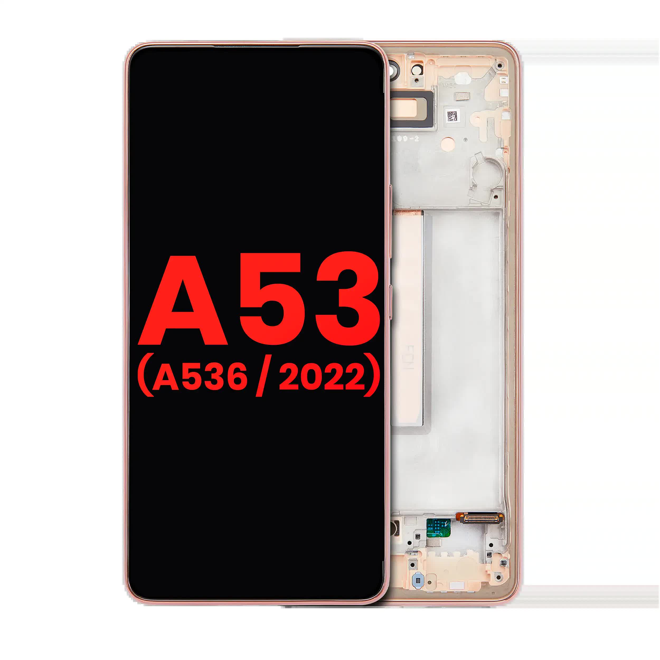 OLED Display mit Rahmen für Samsung Galaxy A53 5G (A536 / 2022) (6.36") (Aftermarket Plus) (Peach)