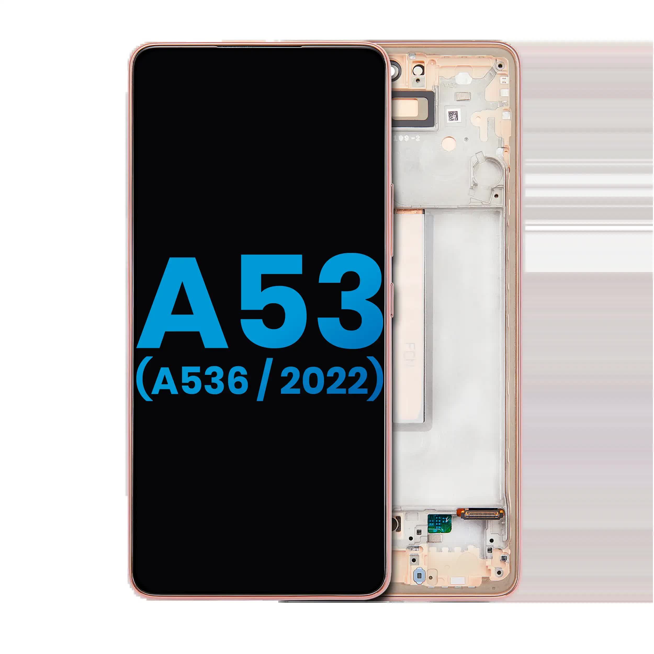 LCD Display mit Rahmen für Samsung Galaxy A53 5G (A536 / 2022) (ohne Fingerabdrucksensor) (Aftermarket: Incell) (Peach)