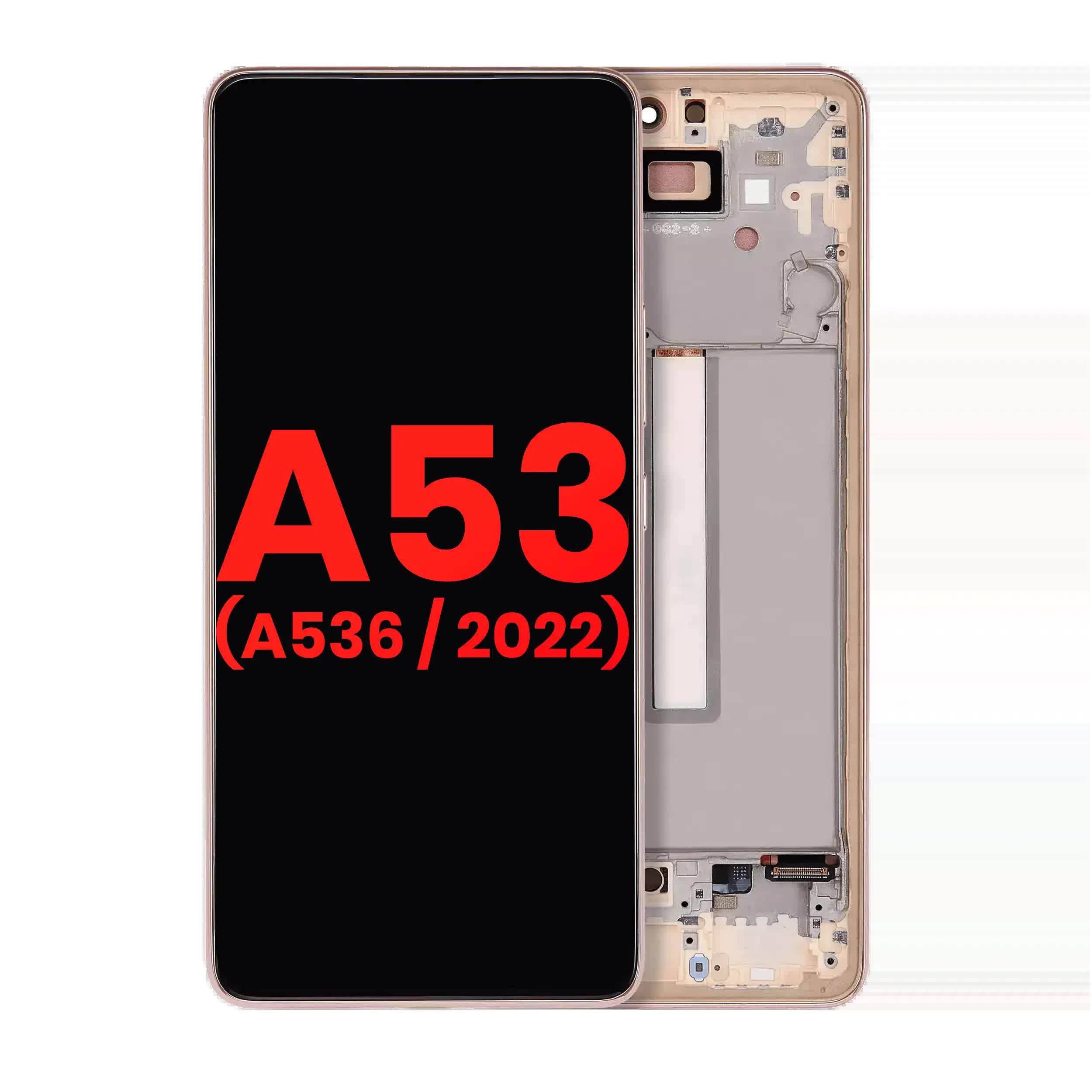 OLED Display mit Rahmen für Samsung Galaxy A53 5G ( A536 / 2022) (6.46") (Aftermarket Plus) (Peach)