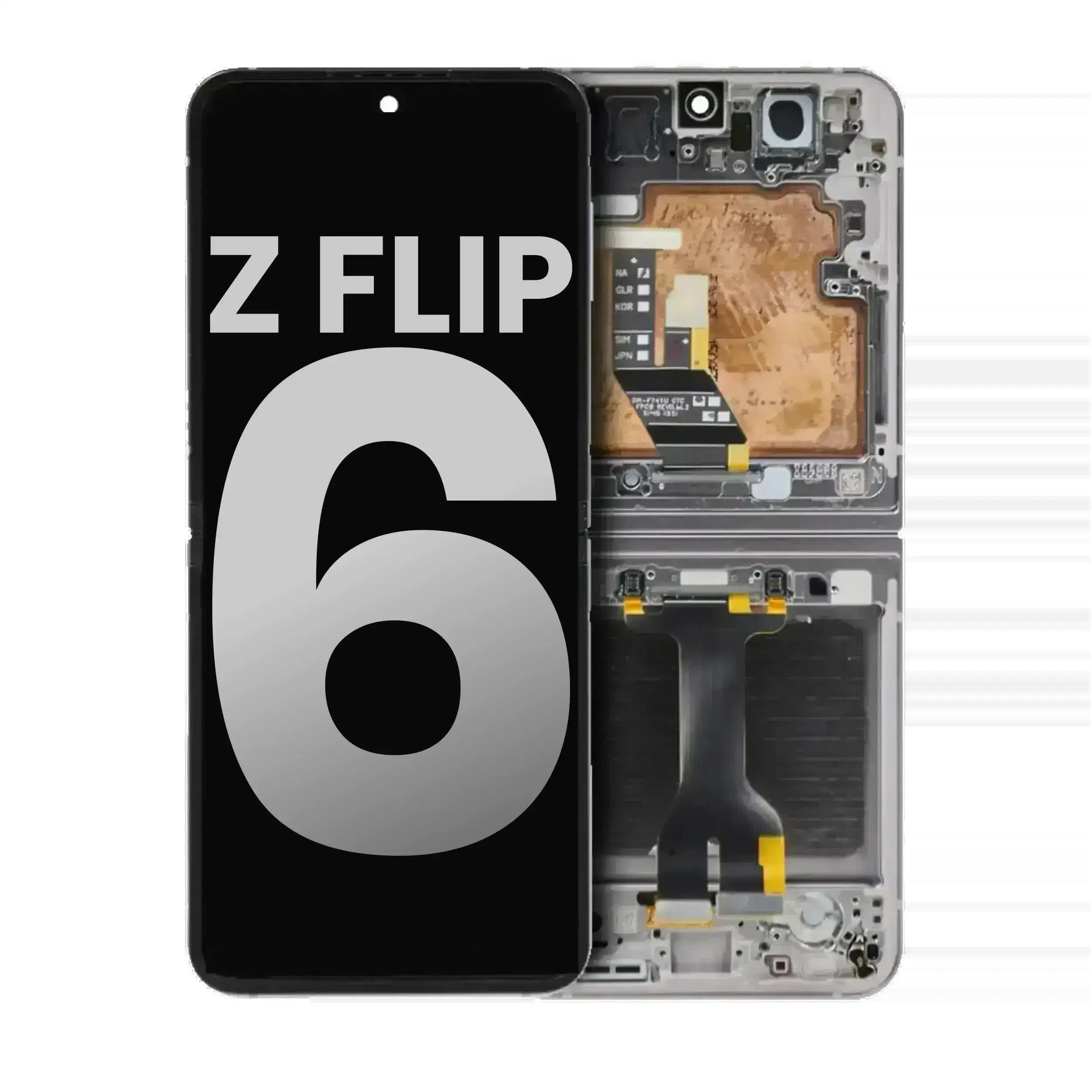 Inner OLED Display mit Rahmen für Samsung Galaxy Z Flip 6 5G (US & International) (ausgebautes Originalteil : Grade B/C) (Silver Shadow)