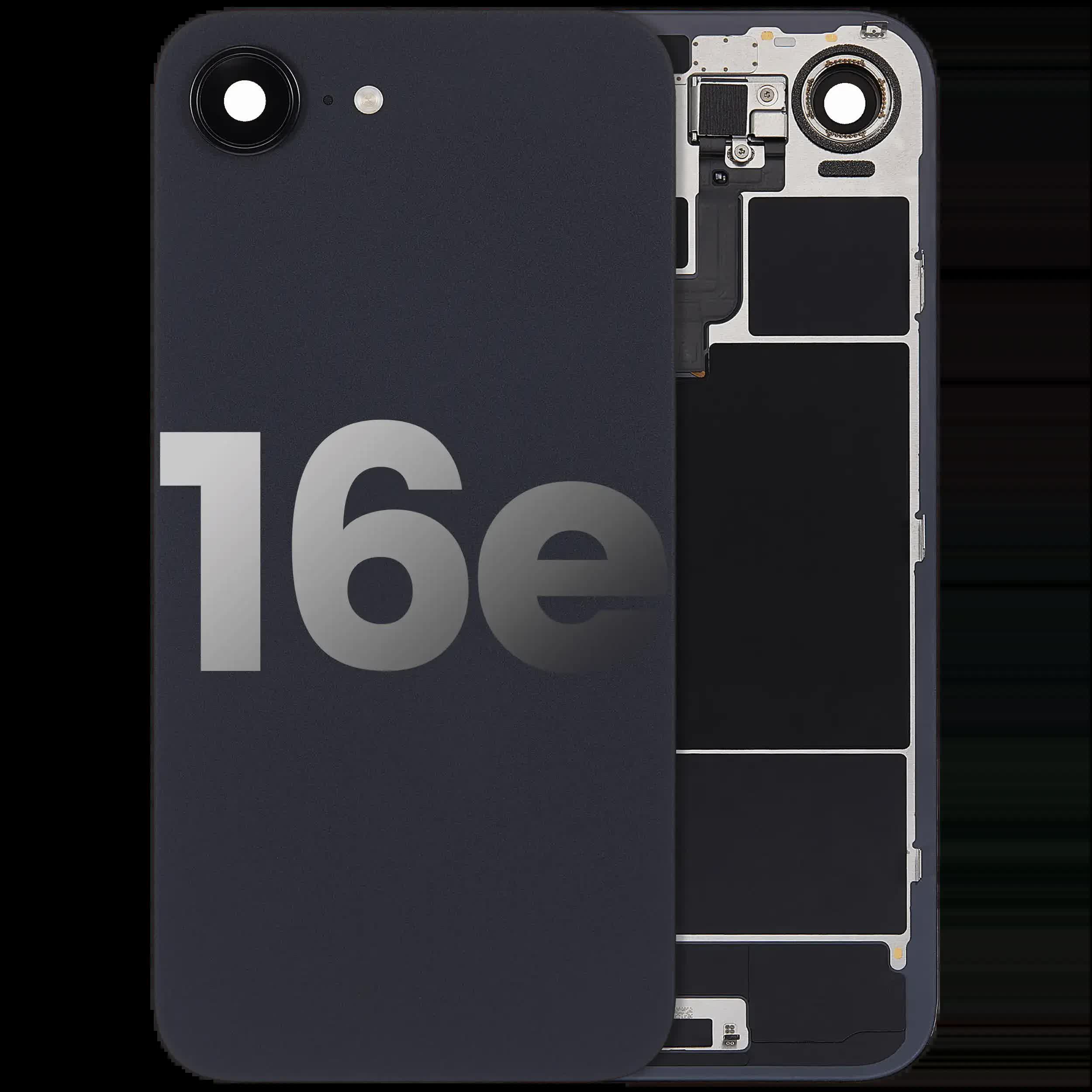 Rückglas mit kabelloses NFC-Laden Flex & Taschenlampen-Flexkabel für iPhone 16e (ausgebautes Originalteil: Grade A) (Black (Schwarz))