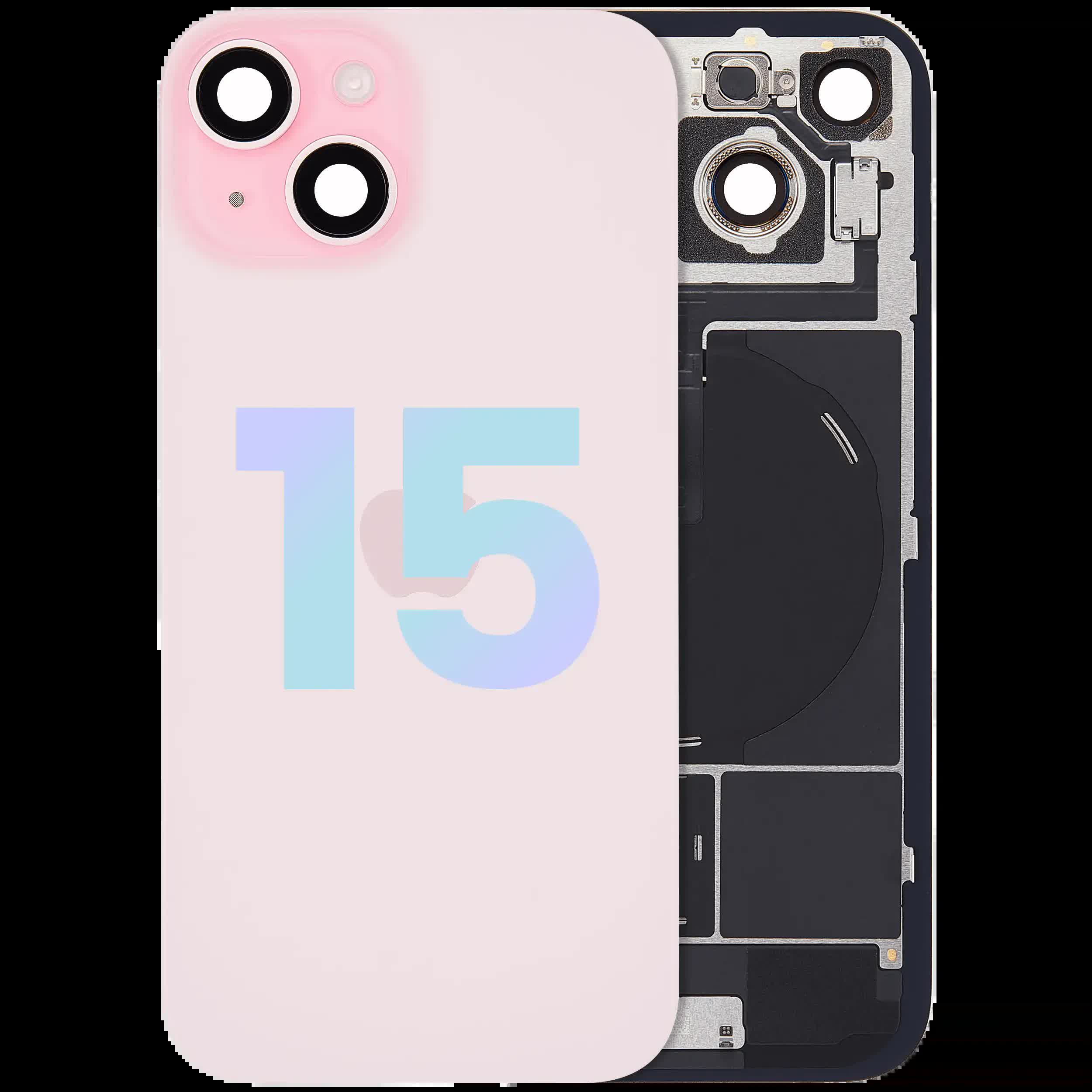 Rückglas mit MagSafe Magnet & NFC & Taschenlampen-Flexkabel für iPhone 15 (Service Pack) (Pink (Rosa))