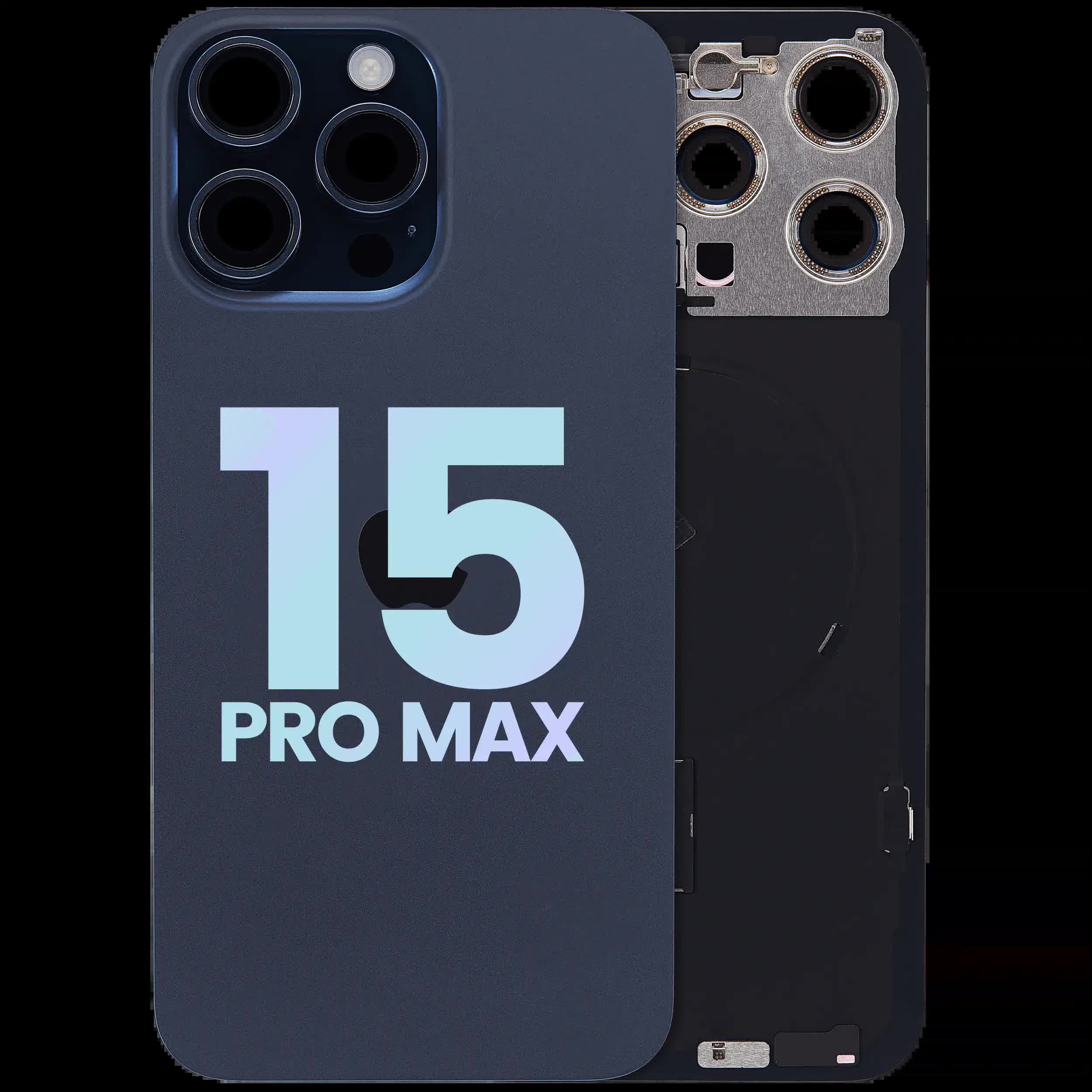 Rückglas mit MagSafe Magnet & NFC & Taschenlampen-Flexkabel für IPhone 15 Pro Max (Service Pack) (Blue Titanium)
