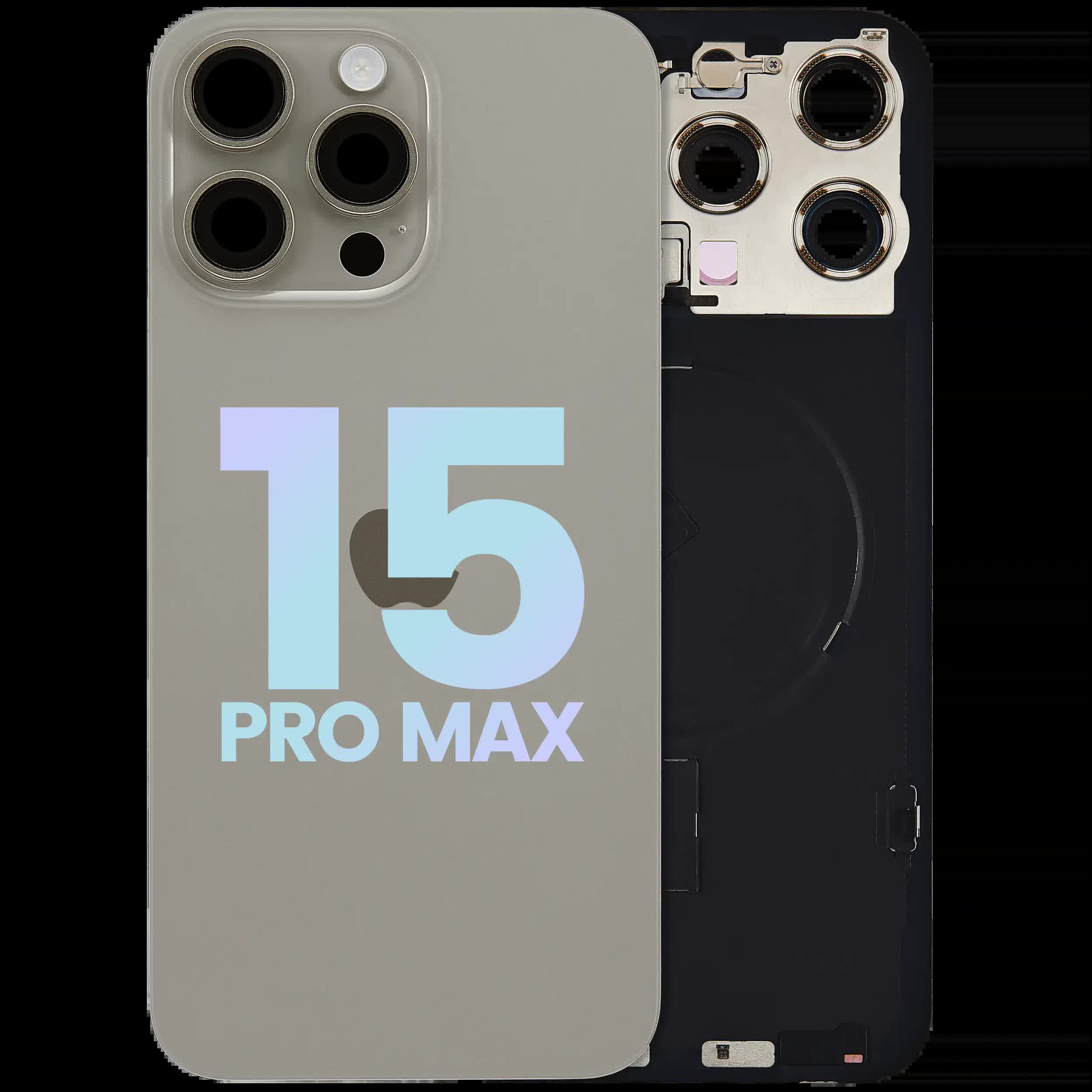 Rückglas mit MagSafe Magnet & NFC & Taschenlampen-Flexkabel für IPhone 15 Pro Max (Service Pack) (Natural Titanium)