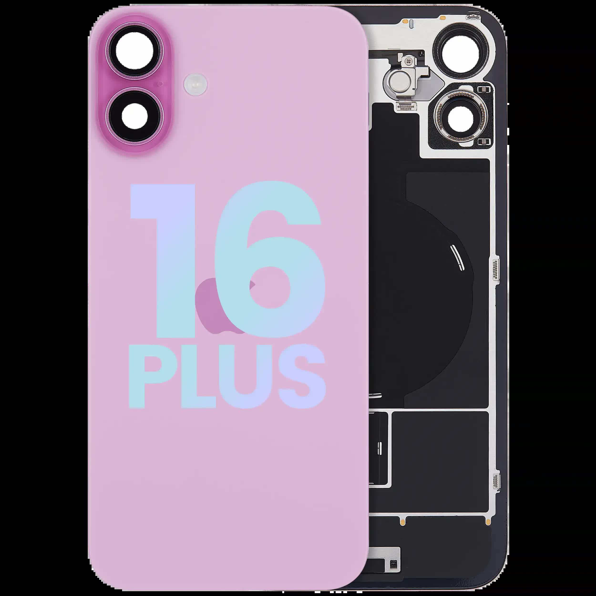 Rückglas mit MagSafe Magnet & NFC & Taschenlampen-Flexkabel für iPhone 16 Plus (Service Pack) (Pink (Rosa))