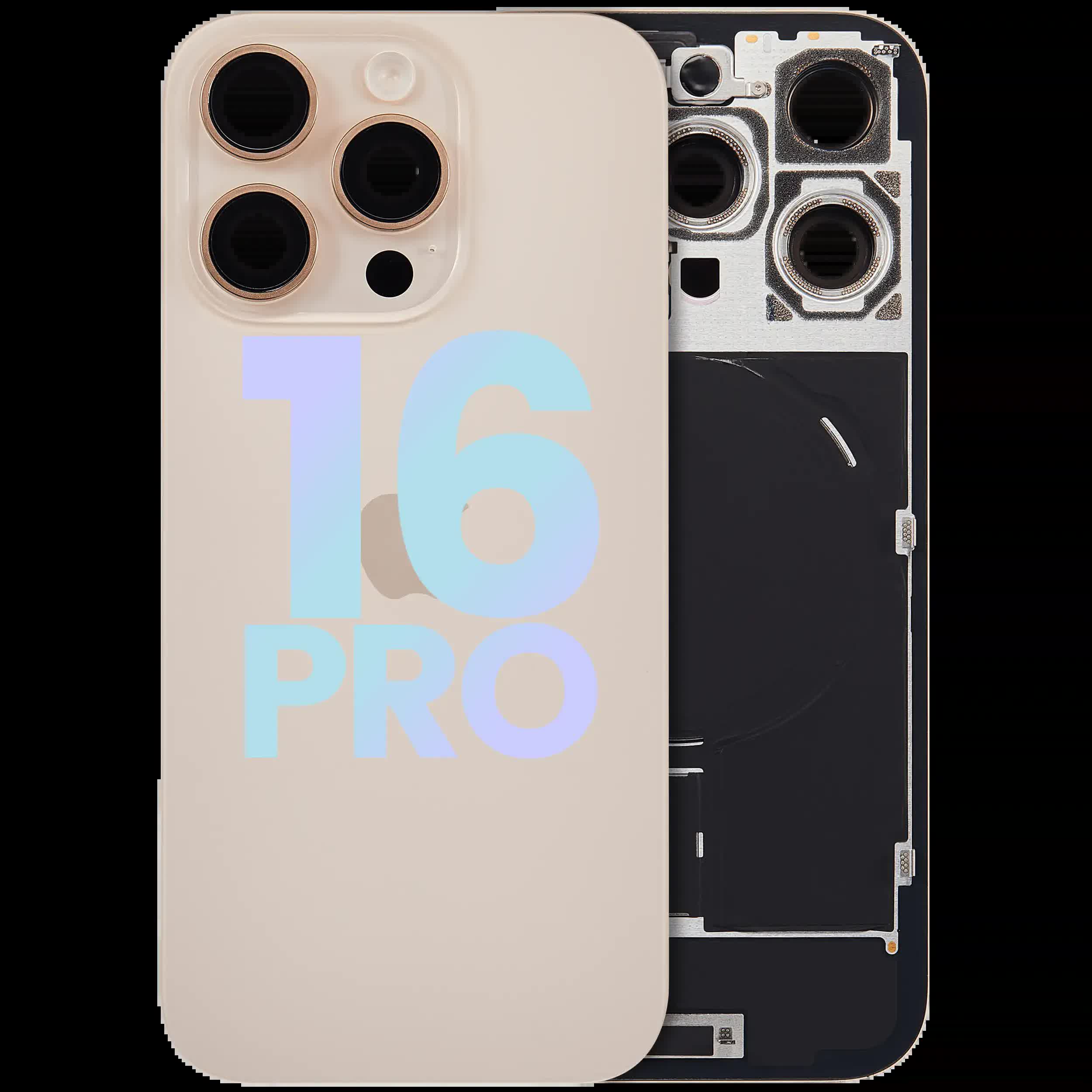 Rückglas mit MagSafe Magnet & NFC & Taschenlampen-Flexkabel für iPhone 16 Pro (Service Pack) (Desert Titanium)