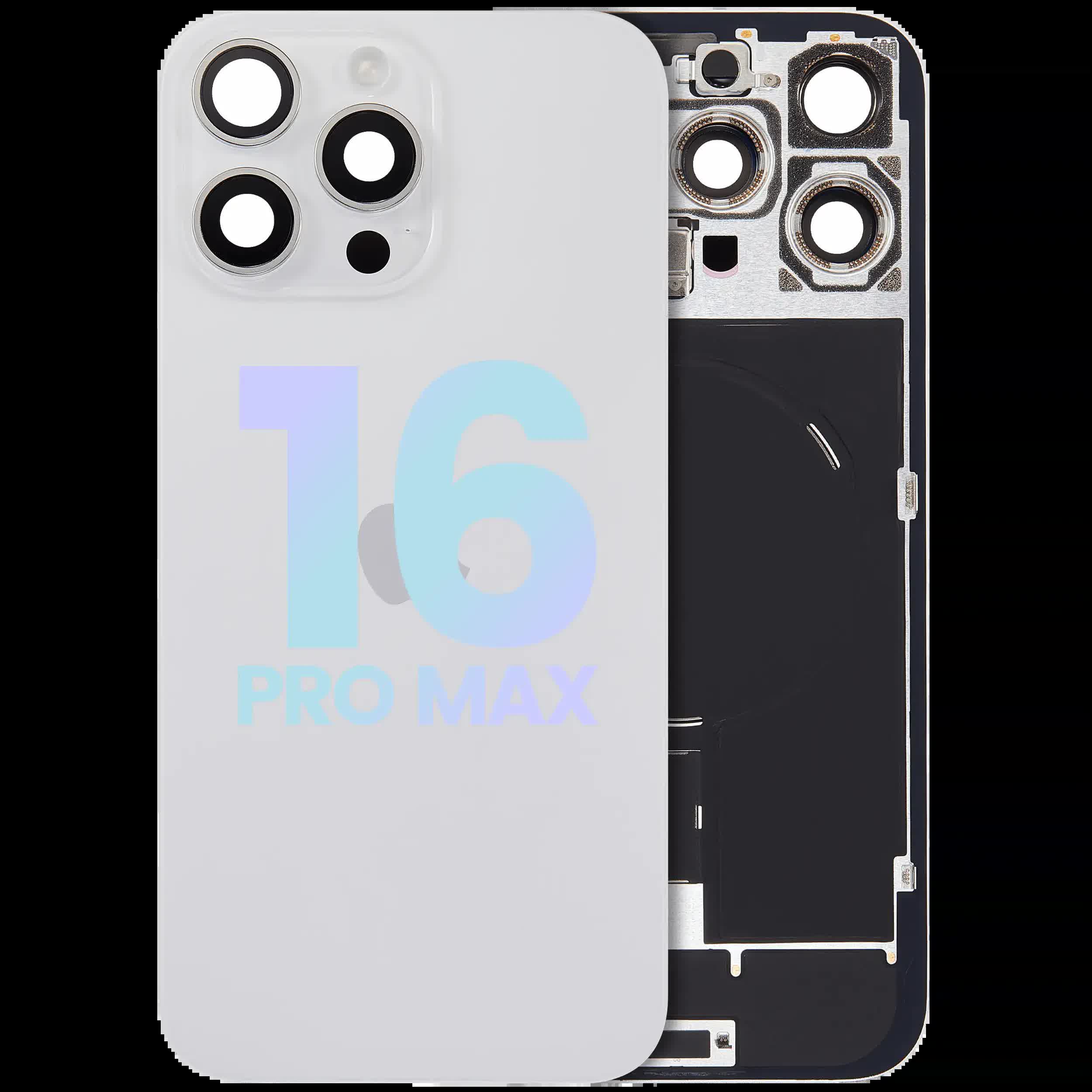 Rückglas mit MagSafe Magnet & NFC & Taschenlampen-Flexkabel für iPhone 16 Pro Max (Service Pack) (White Titanium)