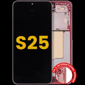 OLED Display mit Rahmen für Samsung Galaxy S25 5G (US & International) (professionell aufgearbeitet) (Coral Red)
