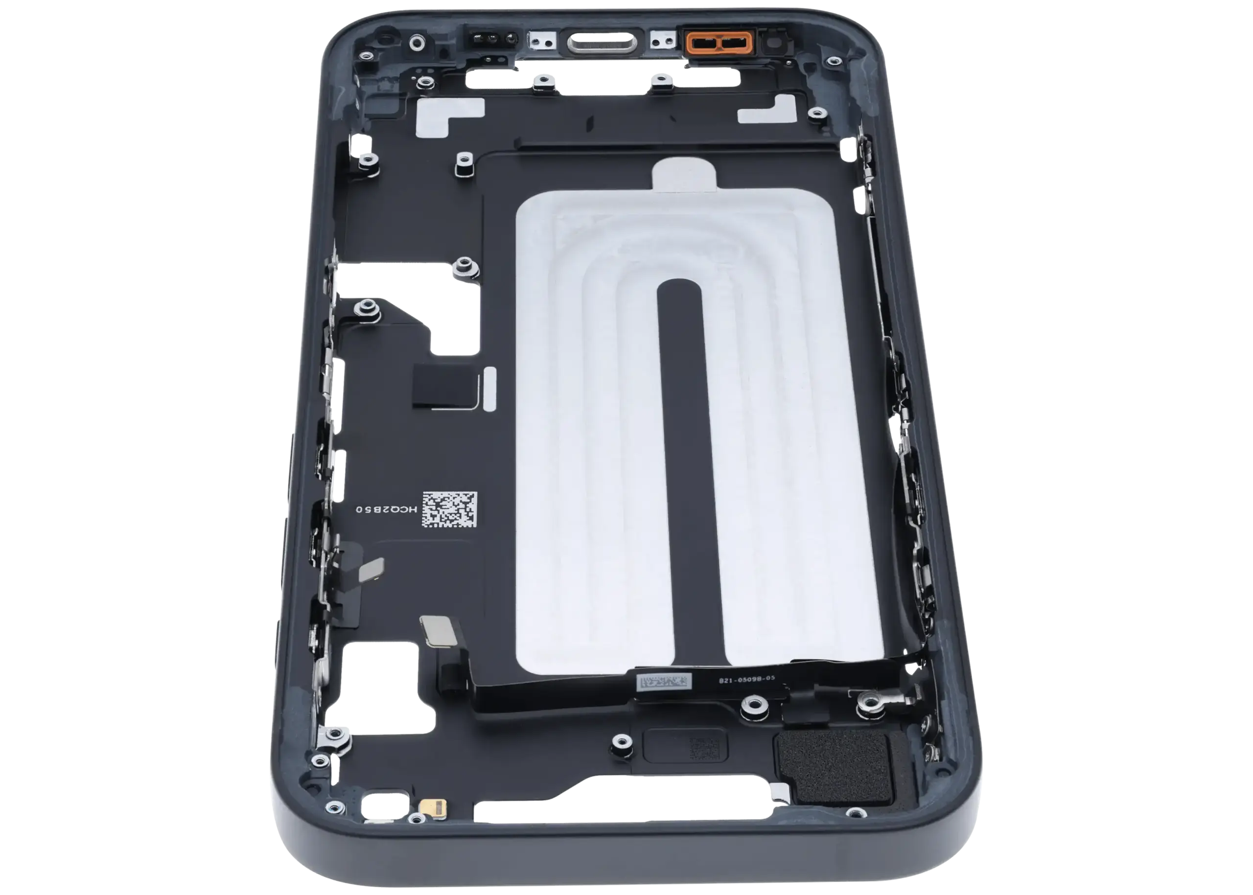 Mittelrahmen mit Kleinteilen für iPhone 16e / 17e (US-Version) (ausgebautes Originalteil: Grade A) (Black (Schwarz)) – Bild 2
