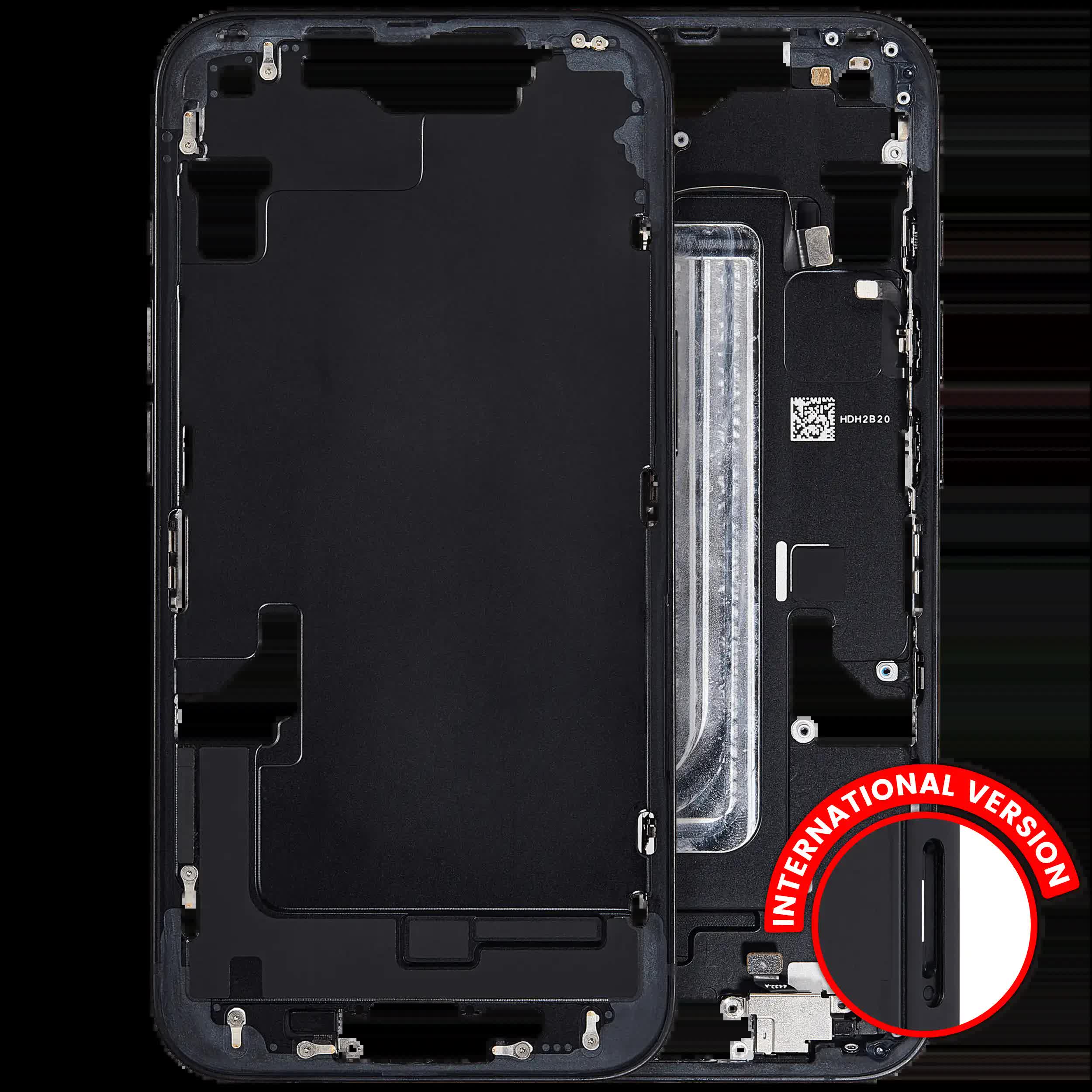 Mittelrahmen mit Kleinteilen für iPhone 16e / 17e (EU / globale Version) (ausgebautes Originalteil: Grade A) (Black (Schwarz))