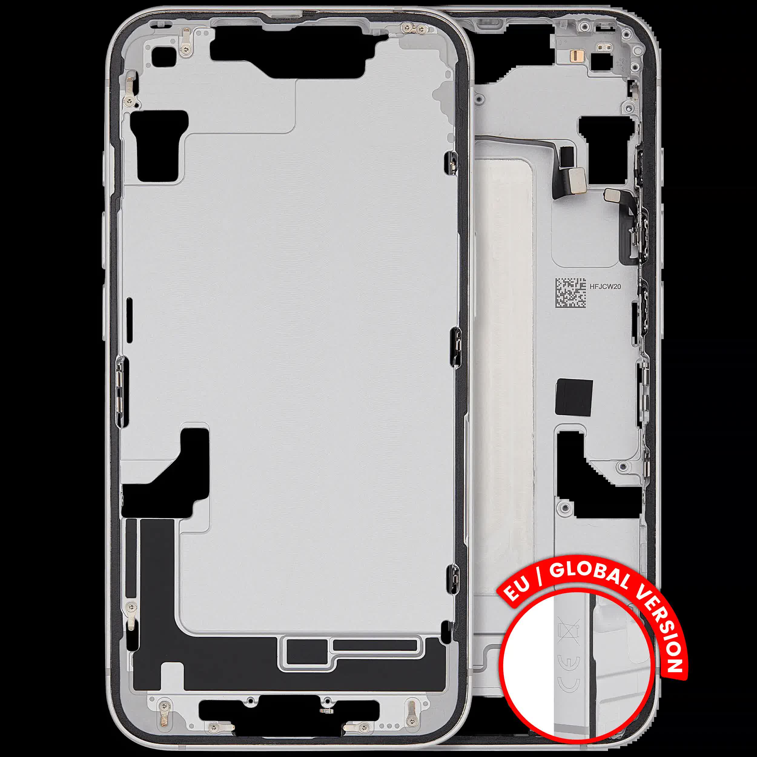 Mittelrahmen mit Kleinteilen für iPhone 16e / 17e (EU / globale Version) (ausgebautes Originalteil: Grade A) (White (Weiß))