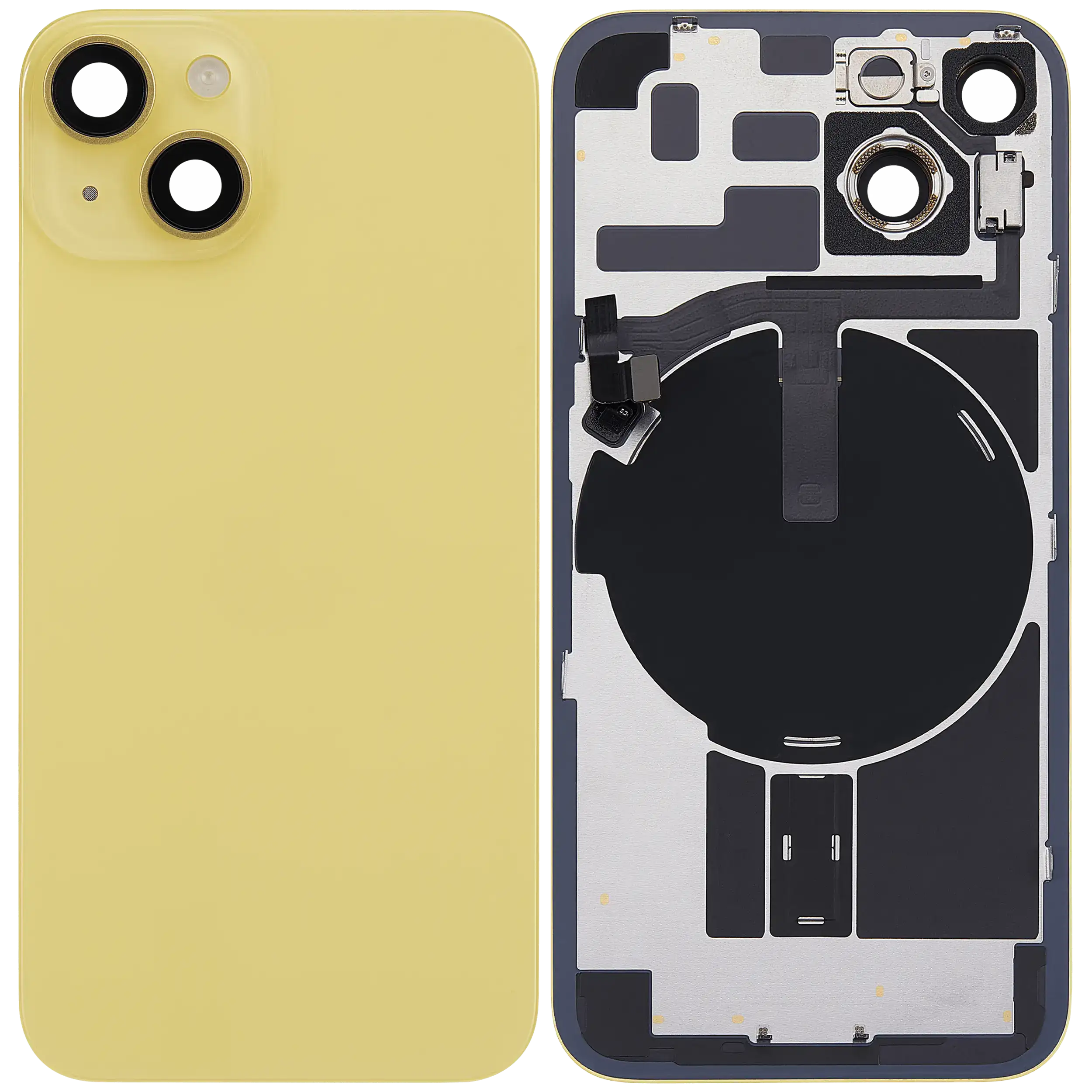 Rückglas mit MagSafe Magnet & NFC & Taschenlampen-Flexkabel für iPhone 14 (ausgebautes Originalteil: Grade B) (Yellow) – Bild 2
