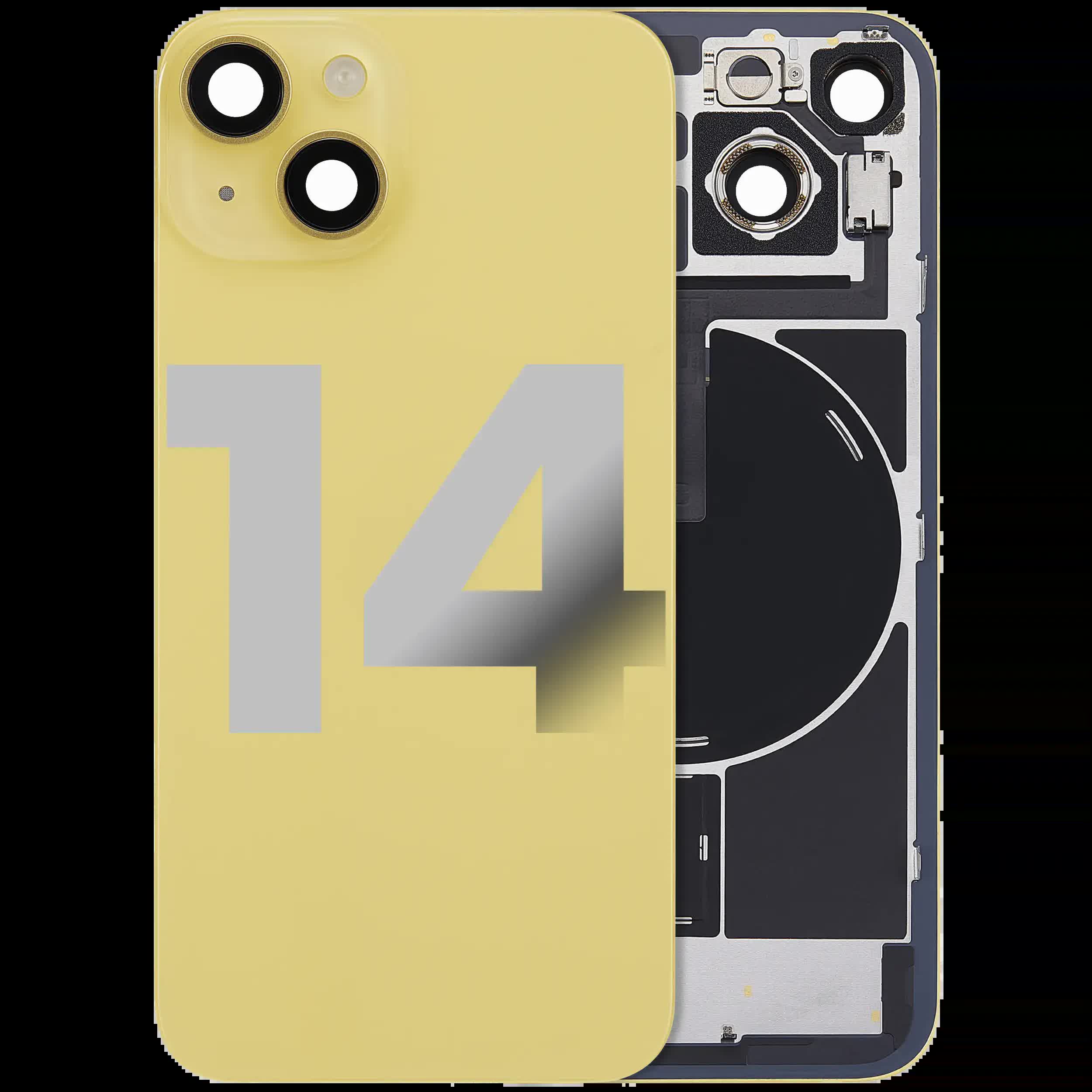 Rückglas mit MagSafe Magnet & NFC & Taschenlampen-Flexkabel für iPhone 14 (ausgebautes Originalteil: Grade B) (Yellow)