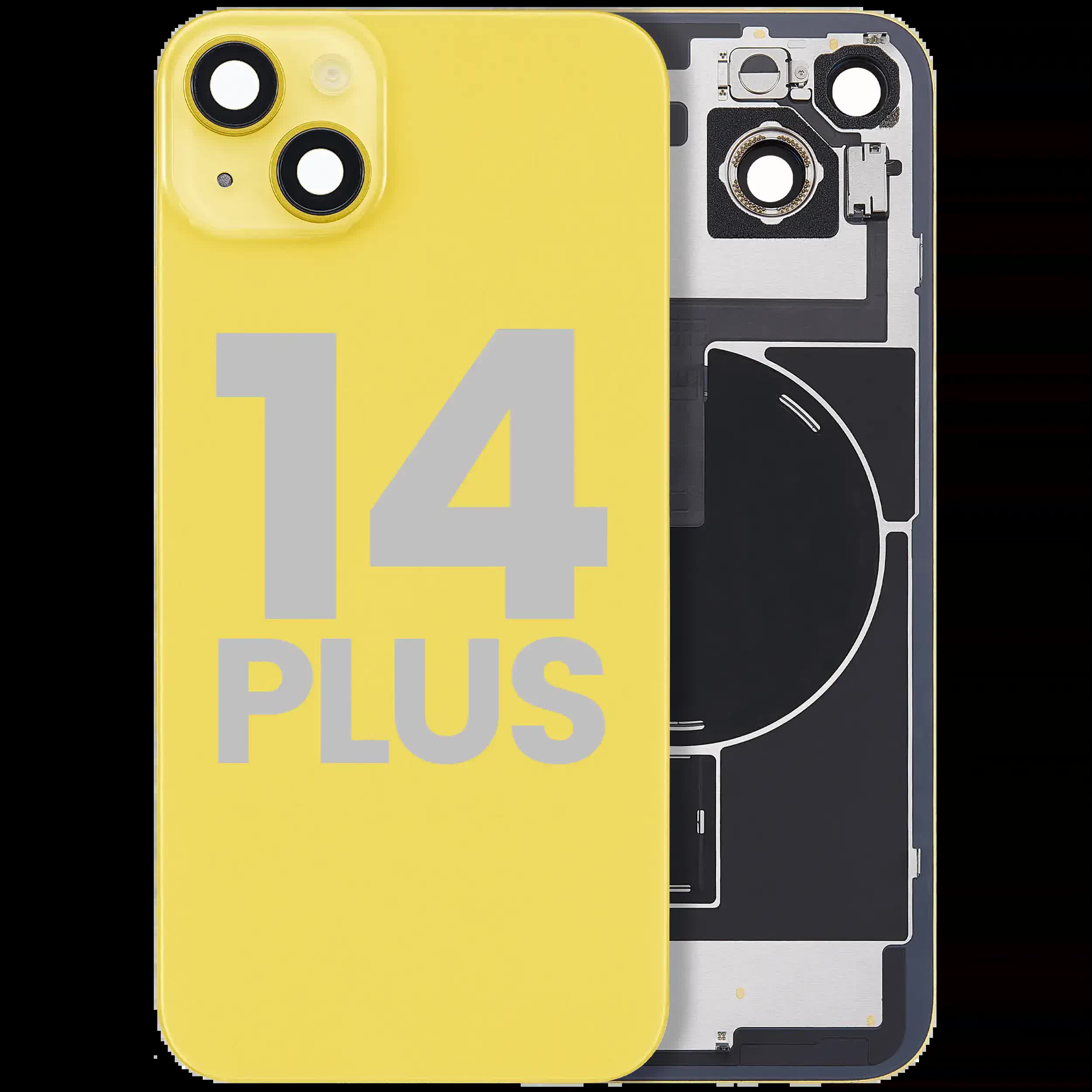Rückglas mit MagSafe Magnet & NFC & Taschenlampen-Flexkabel für iPhone 14 Plus (ausgebautes Originalteil: Grade B) (Yellow)