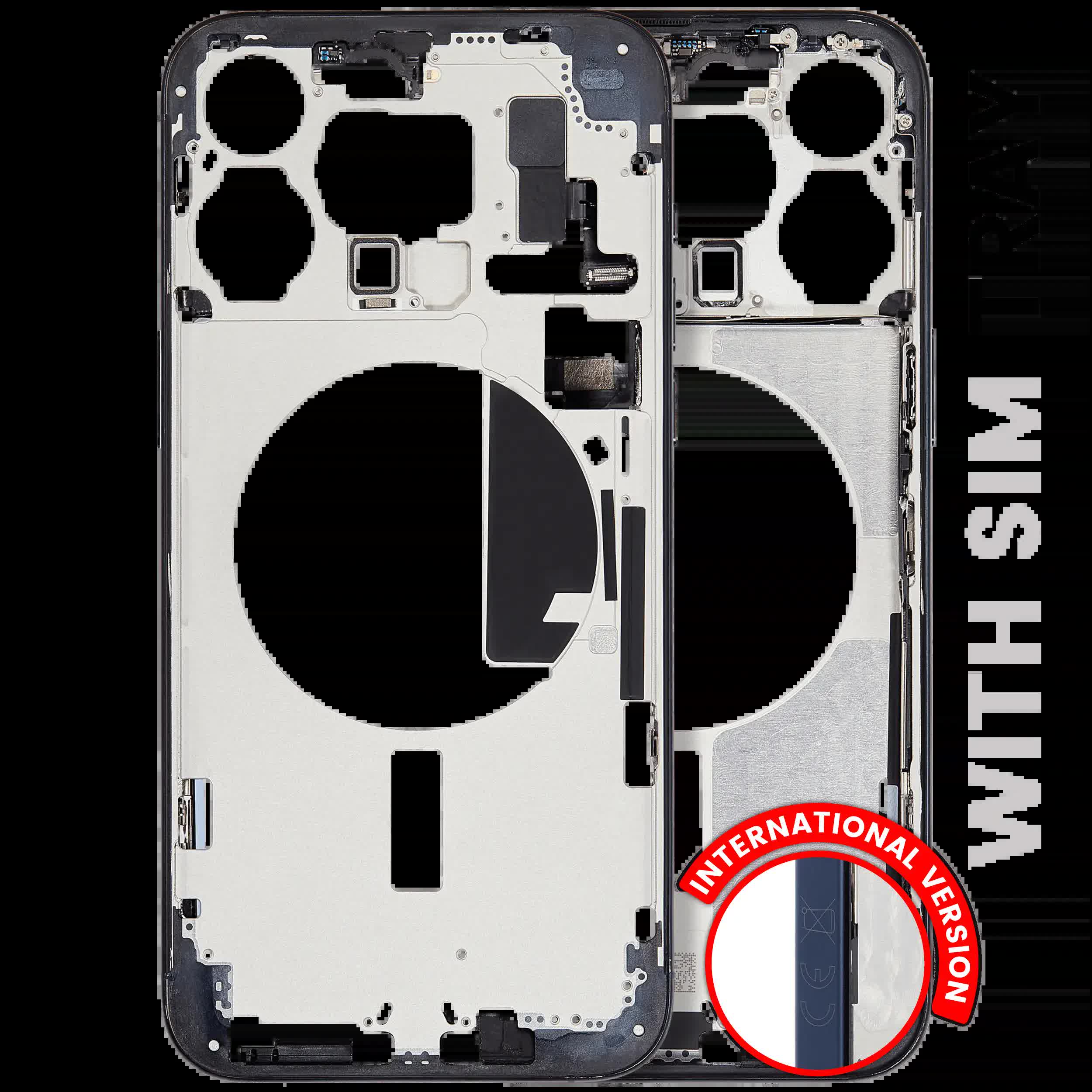 Mittelrahmen mit Kleinteilen für iPhone 15 Pro Max (EU / globale Version) (ausgebautes Originalteil: Grade C) (Blue Titanium)