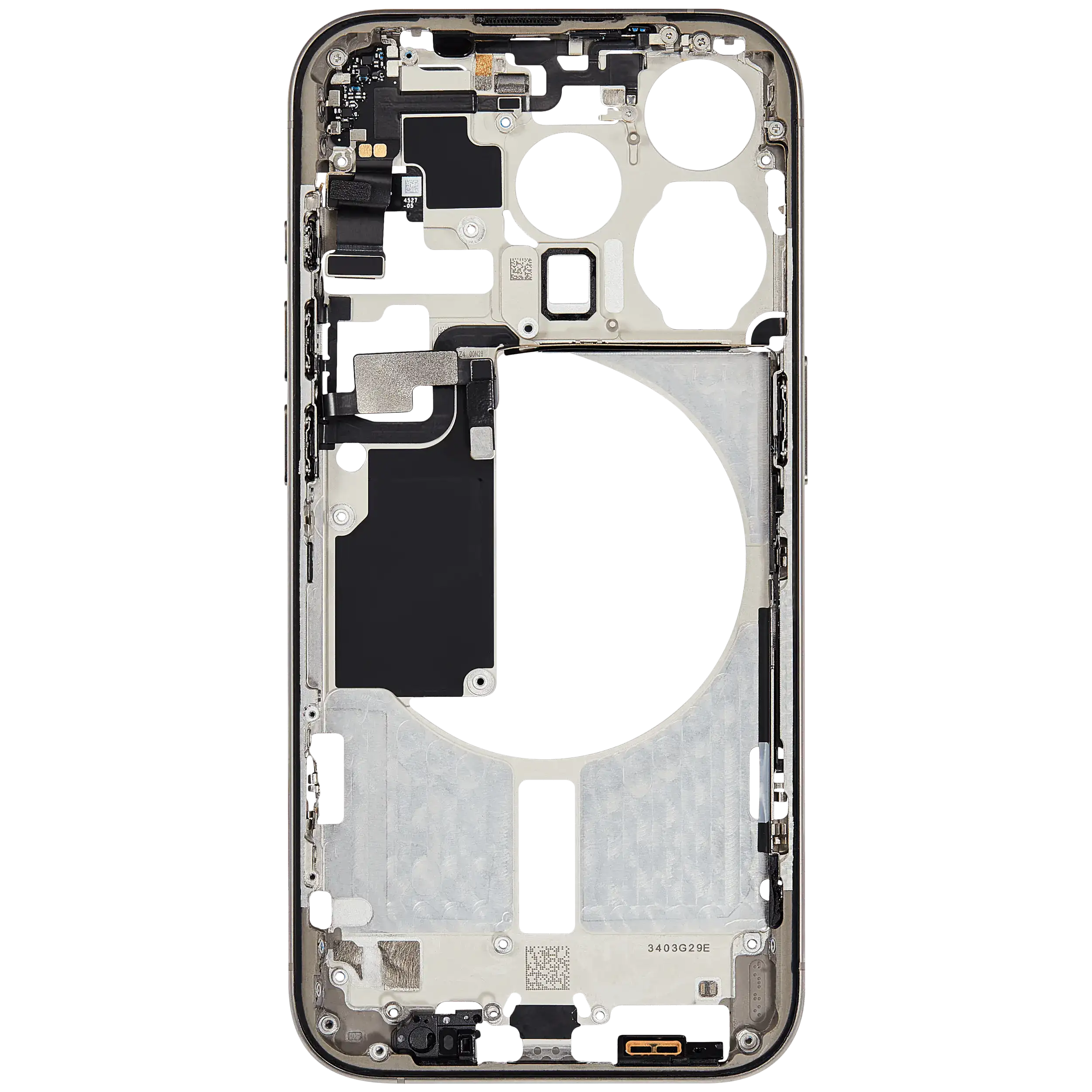 Mittelrahmen mit Kleinteilen für iPhone 15 Pro (EU / globale Version) (ausgebautes Originalteil: Grade B) (Natural Titanium) – Bild 4