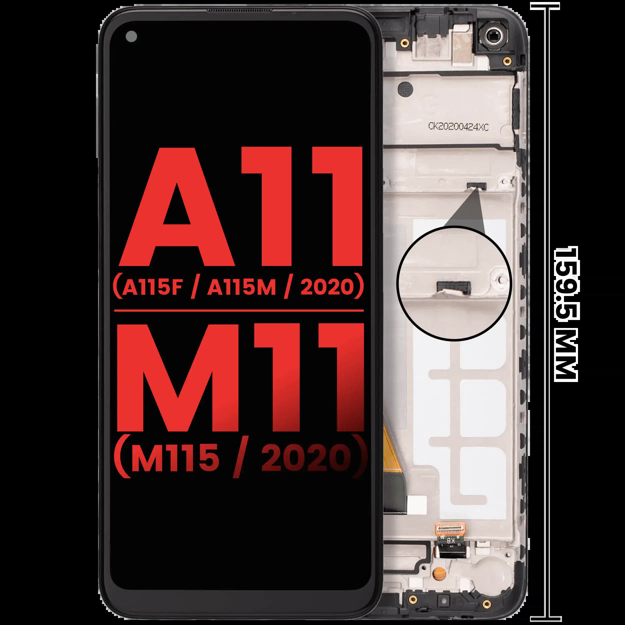 LCD Display mit Rahmen für Samsung Galaxy A11 (A115F/ A115M / 2020) / M11 (M115 /2020) (International Version) (Aftermarket Plus)