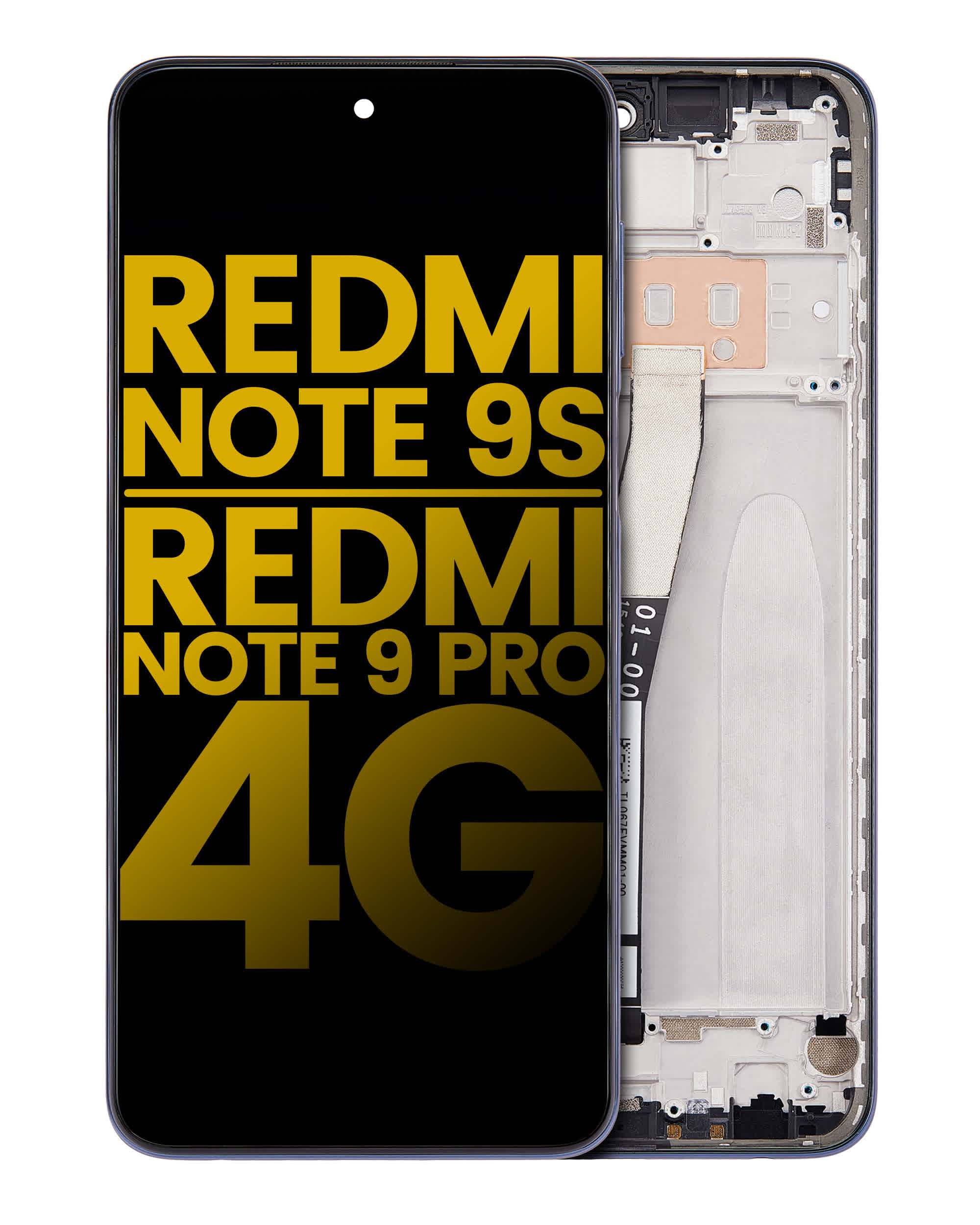 LCD Display mit Rahmen für Xiaomi Redmi Note 9S / Redmi Note 9 Pro 4G (Aftermarket Plus) (Interstellar Gray)