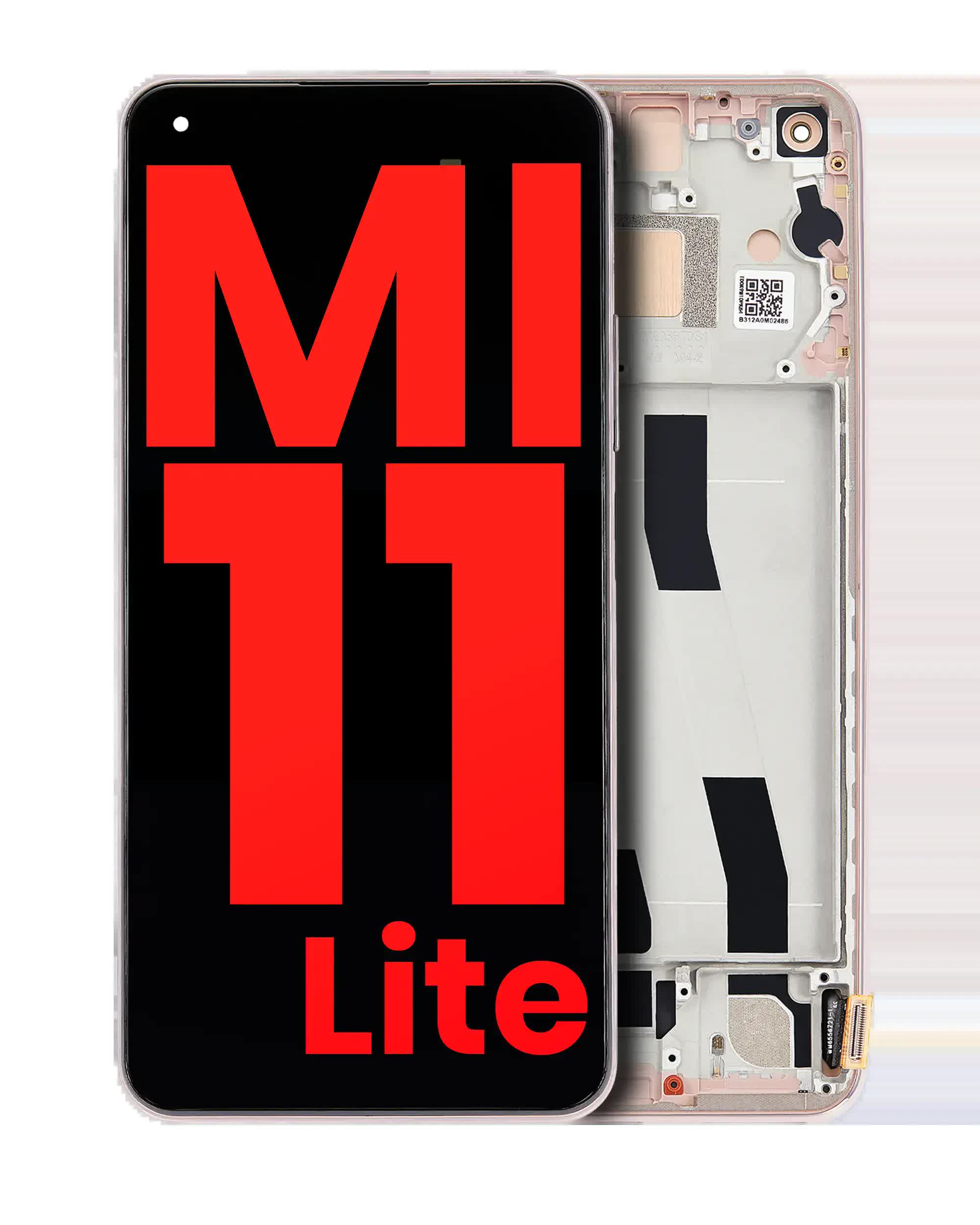 OLED Display mit Rahmen für Xiaomi Mi 11 Lite / Xiaomi Mi 11 Lite 5G (Aftermarket Plus) (Peach Pink (Rosa))