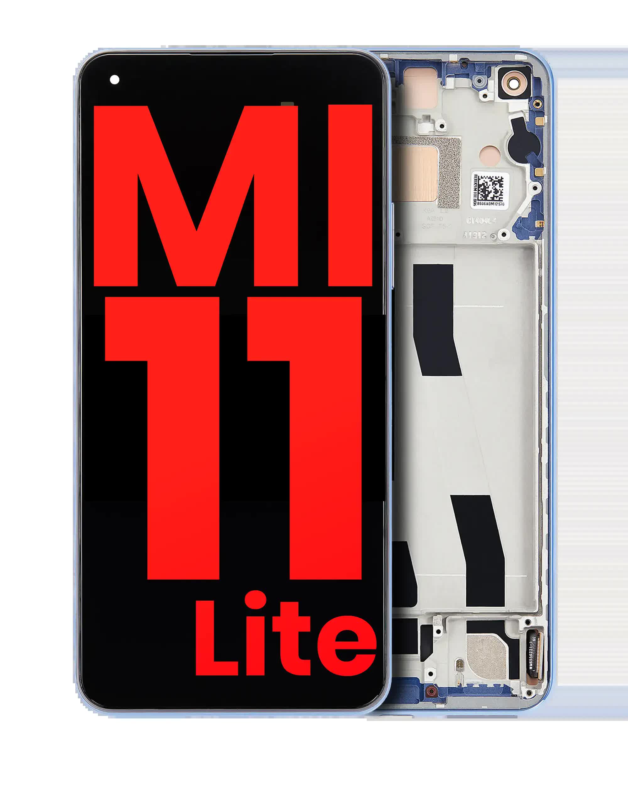 OLED Display mit Rahmen für Xiaomi Mi 11 Lite / Xiaomi Mi 11 Lite 5G (Aftermarket Plus) (Bubblegum Blue (Blau))