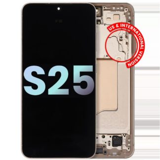 OLED Display mit Rahmen für Samsung Galaxy S25 5G (US & International) (Service Pack) (Pink Gold)