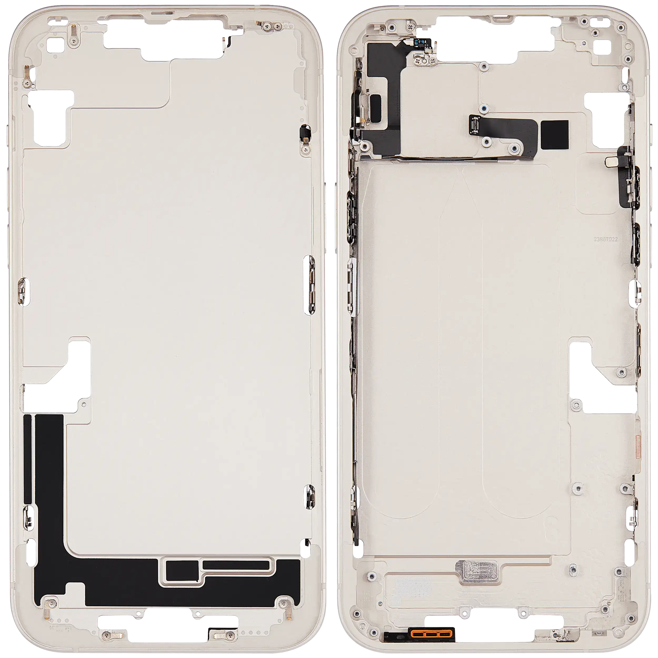 Mittelrahmen mit Kleinteilen für iPhone 14 Plus (EU / globale Version) (ausgebautes Originalteil: Grade B) (Starlight) – Bild 2